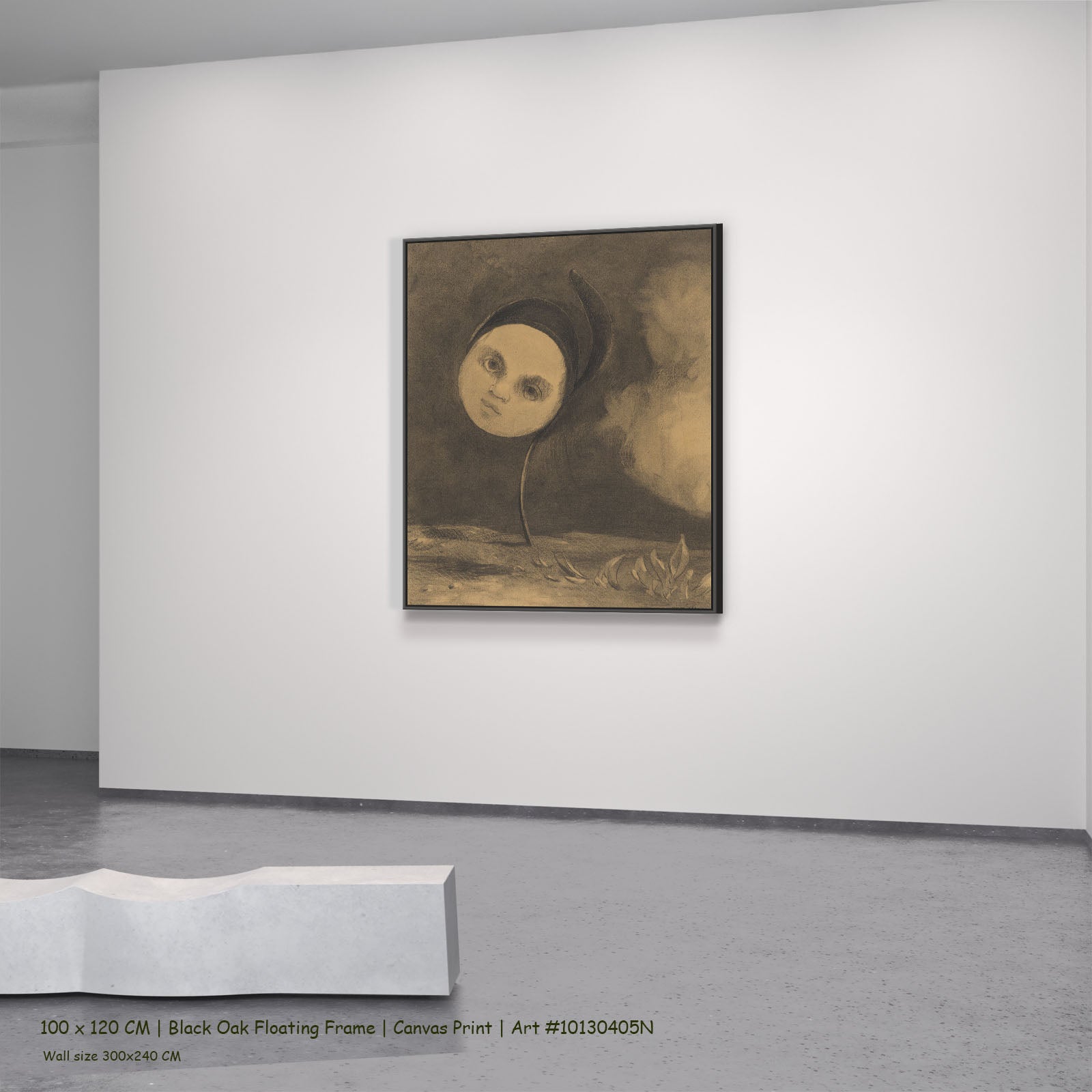 Strange Flower by Odilon Redon in a black oak floating frame, large gold and brown Symbolist canvas