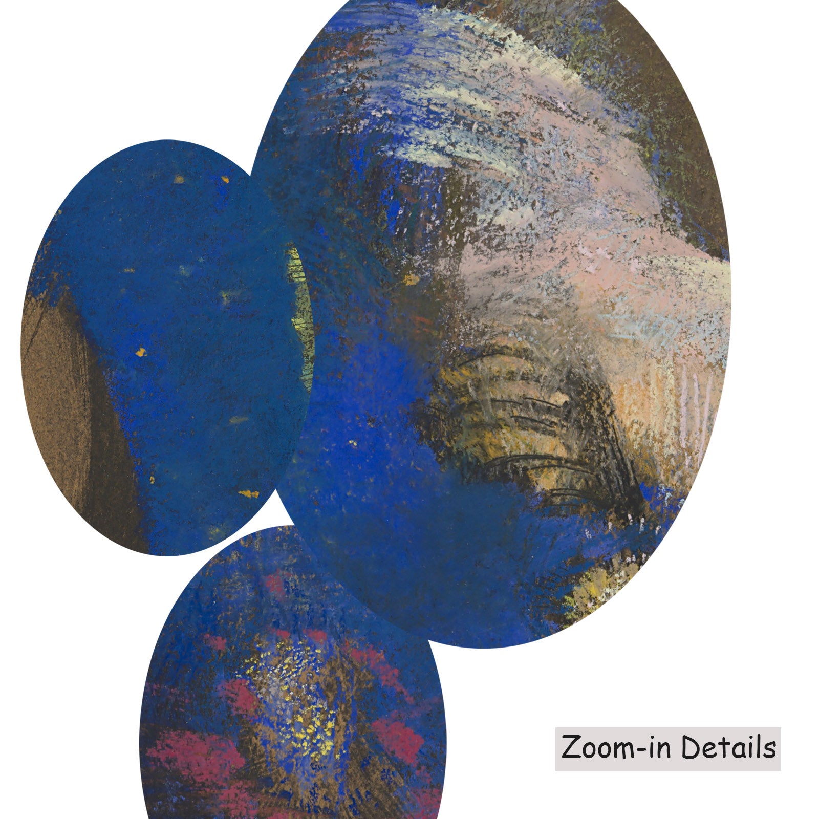 Close-up detail of the brushwork on Sita, a large blue and green Symbolist canvas by Odilon Redon