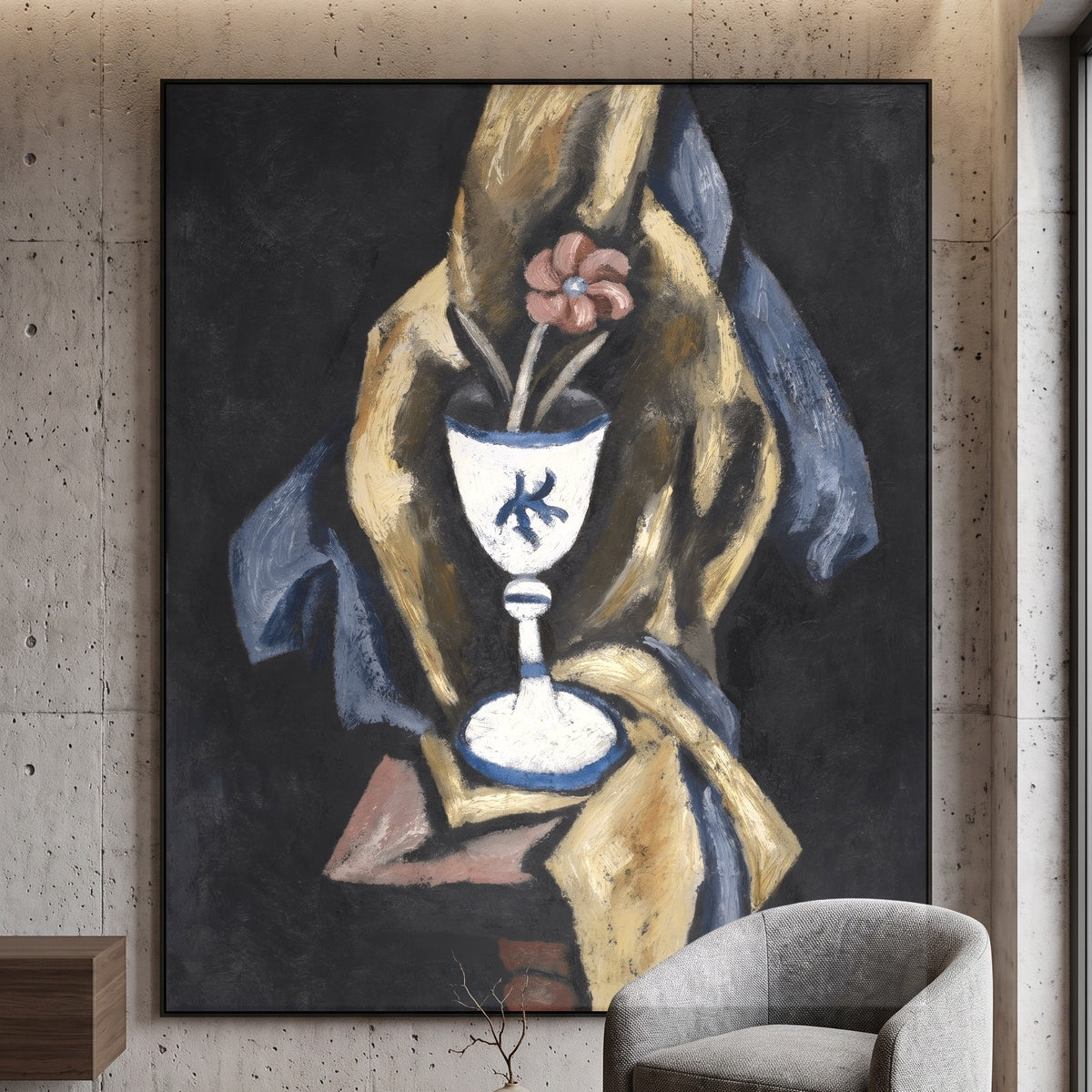 Still Life No. 15 by Marsden Hartley — large gold and brown Modern Abstract canvas art displayed on a wall