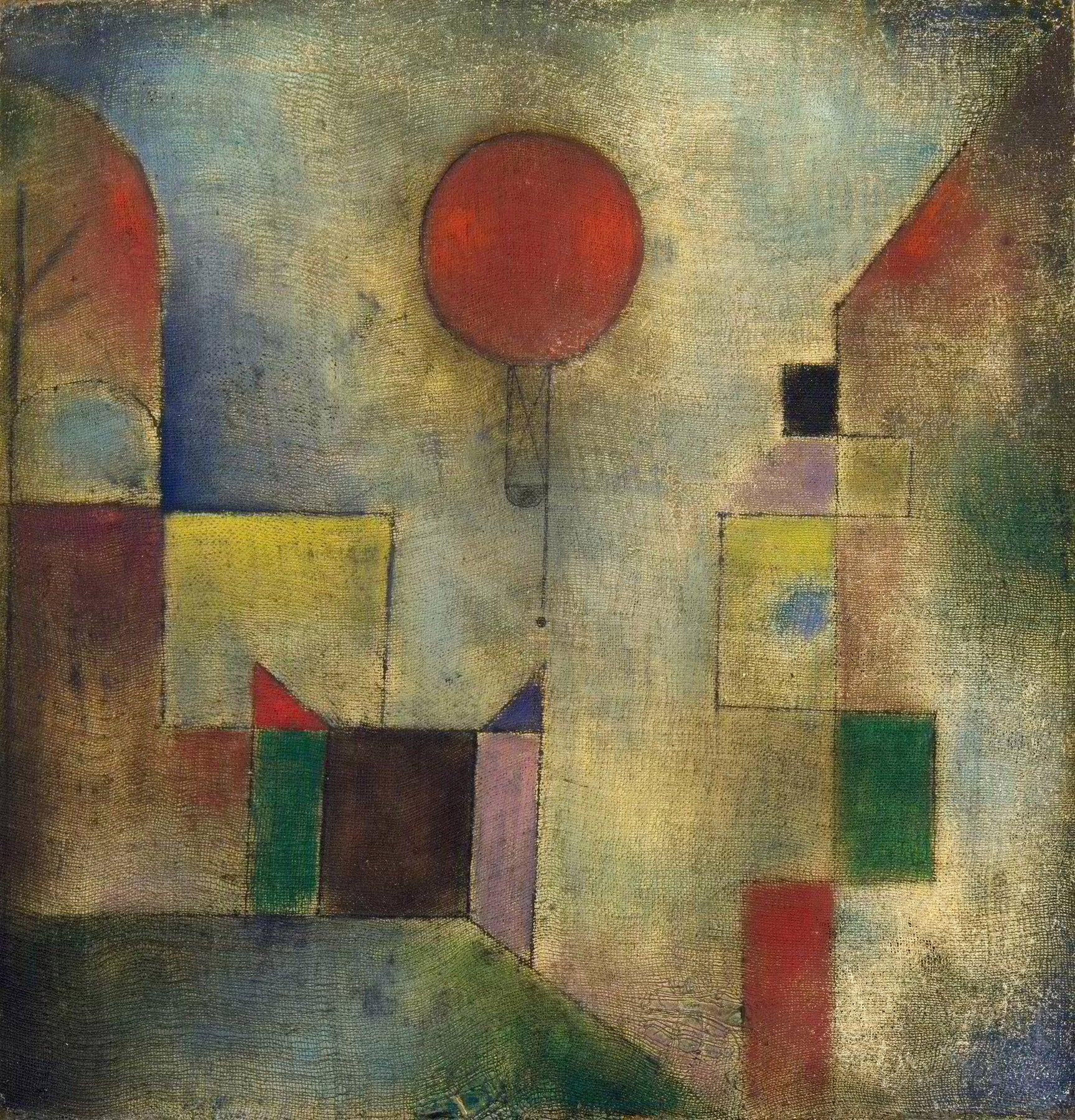 Large olive and grey Expressionist Abstract canvas print of Red Balloon by Paul Klee