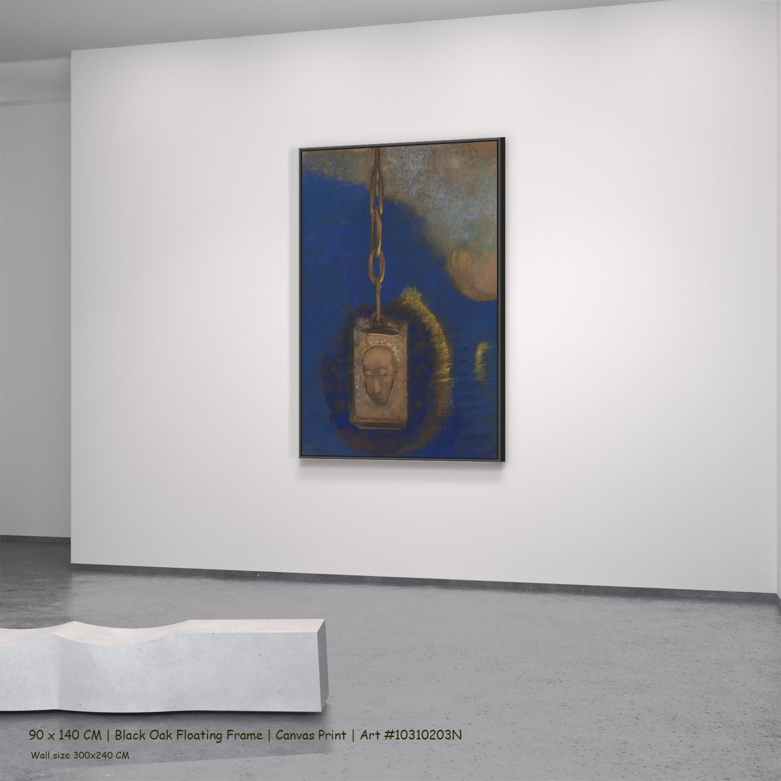 The Beacon by Odilon Redon in a black oak floating frame, large blue and brown Symbolist canvas