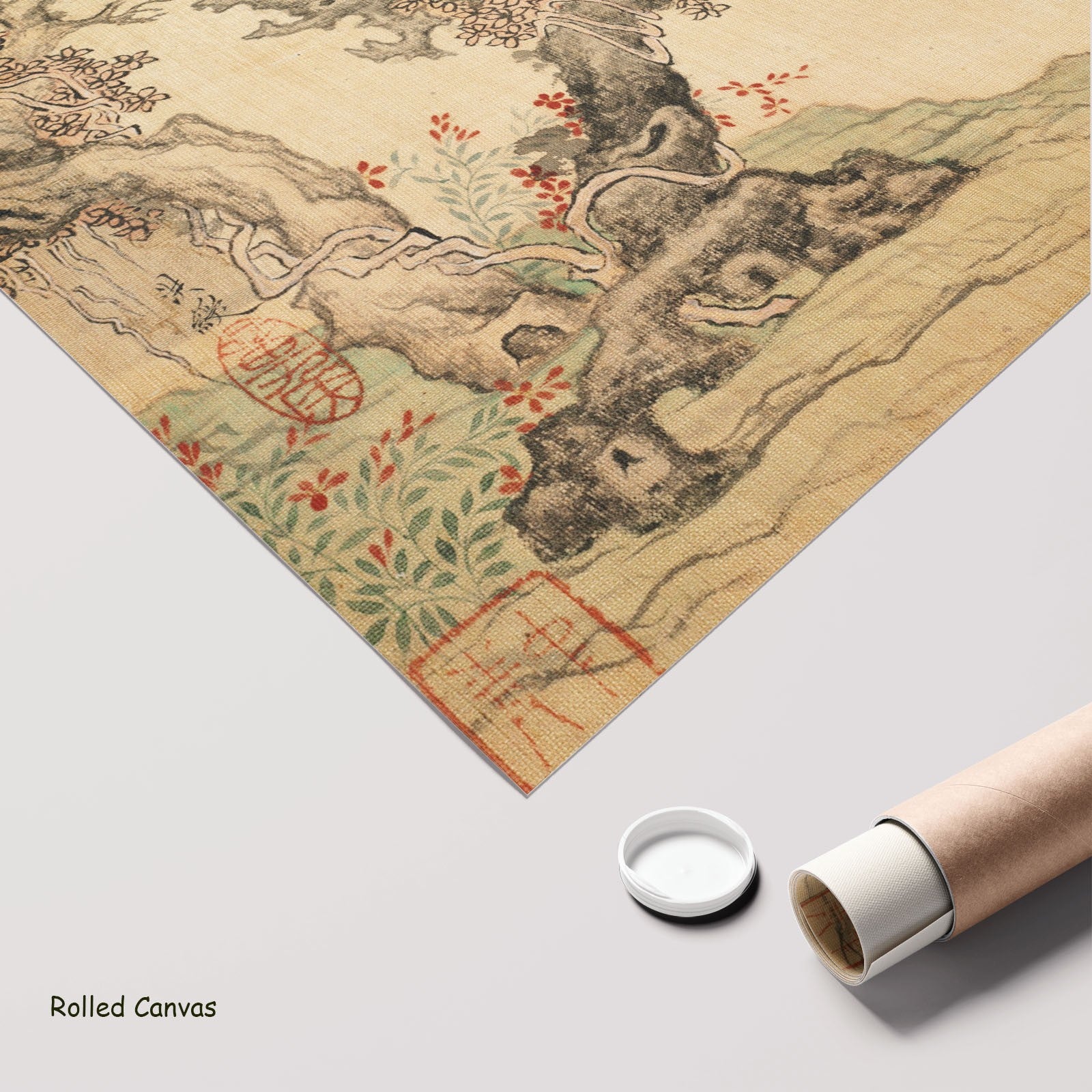 An Ancient Tree by Chen Hongshou as a large rolled gold and grey Landscape canvas print