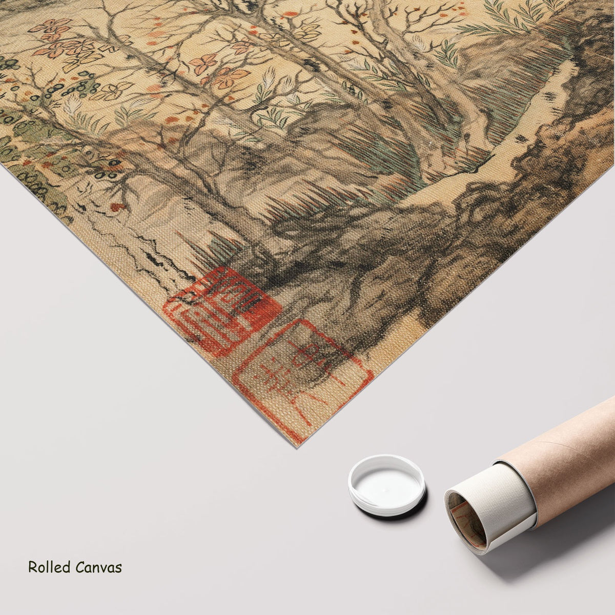 Autumn Landscape by Chen Hongshou as a large rolled gold and grey Landscape canvas print