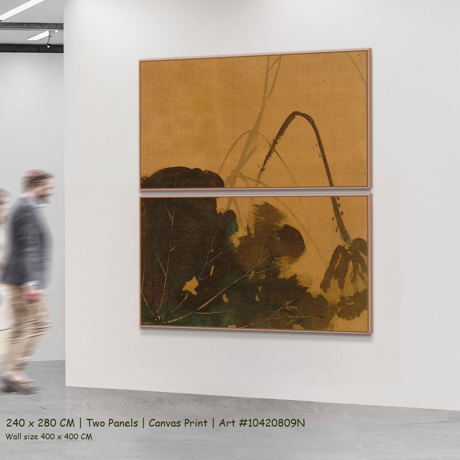 Lotus from Album of Paintings by by Shibata Zeshin as a large two-panel gold and green Botanical canvas set