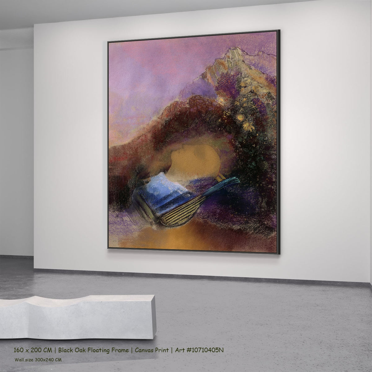 Orpheus by Odilon Redon in a black oak floating frame, large purple and brown Symbolist canvas