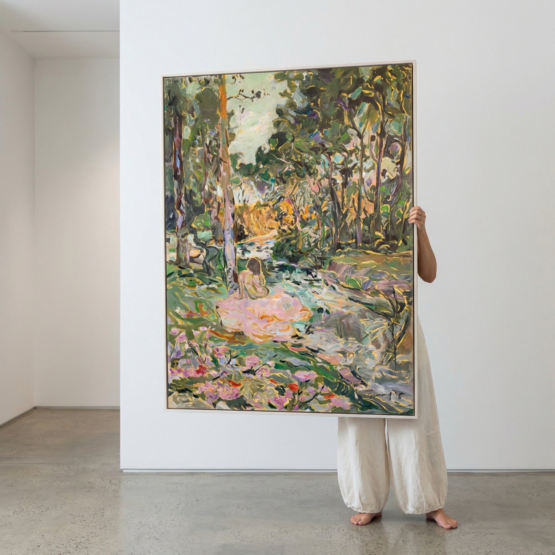 Stay Contemporary canvas wall art styled in a room setting, 140 × 200 cm, by Summer Jiang