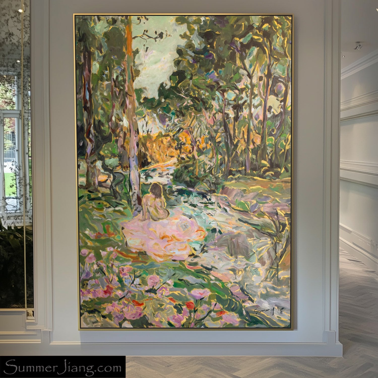 Stay Oversized Contemporary canvas wall art shown in a styled room by Summer Jiang