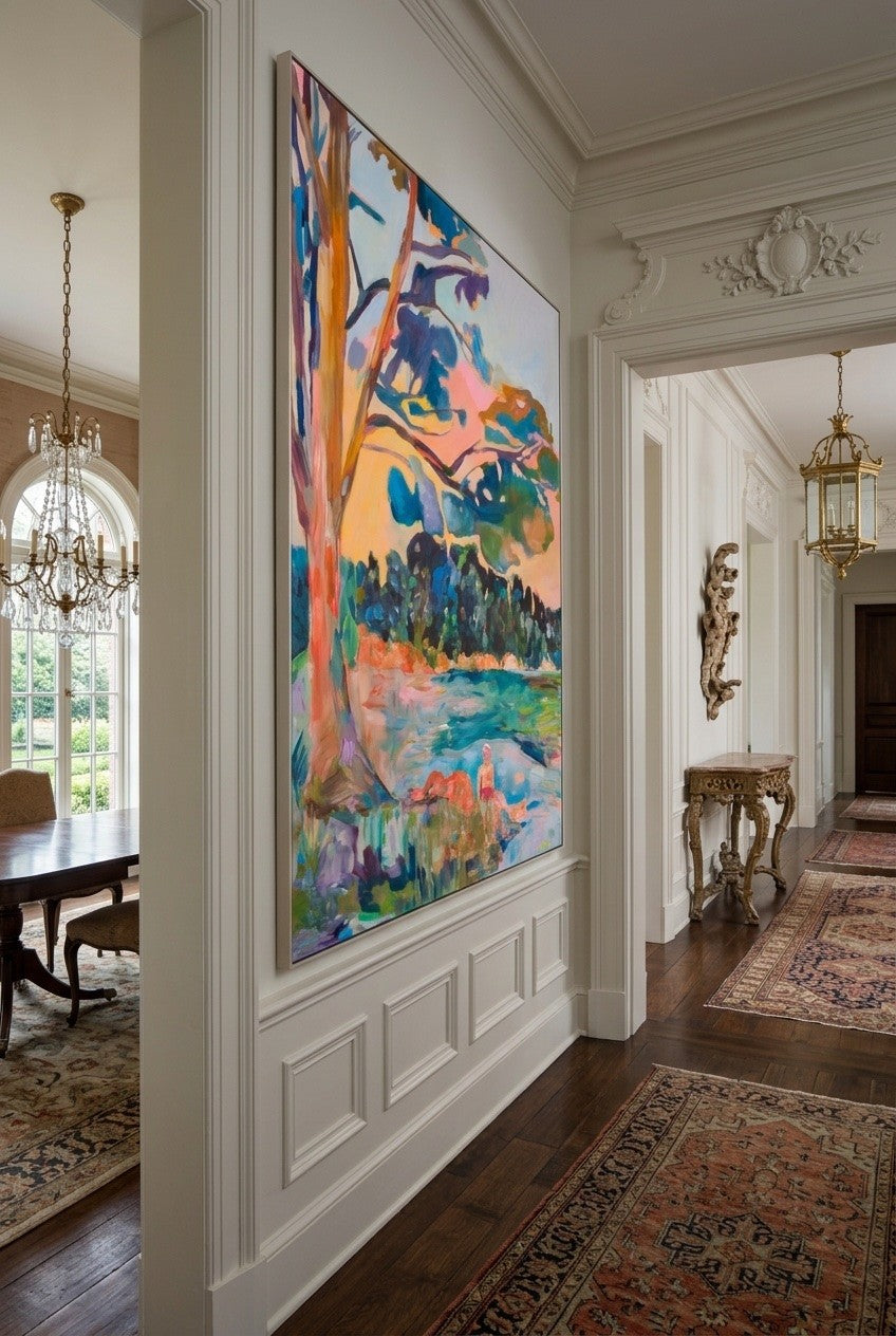Large green and blue canvas print of Cost of Becoming by Summer Jiang