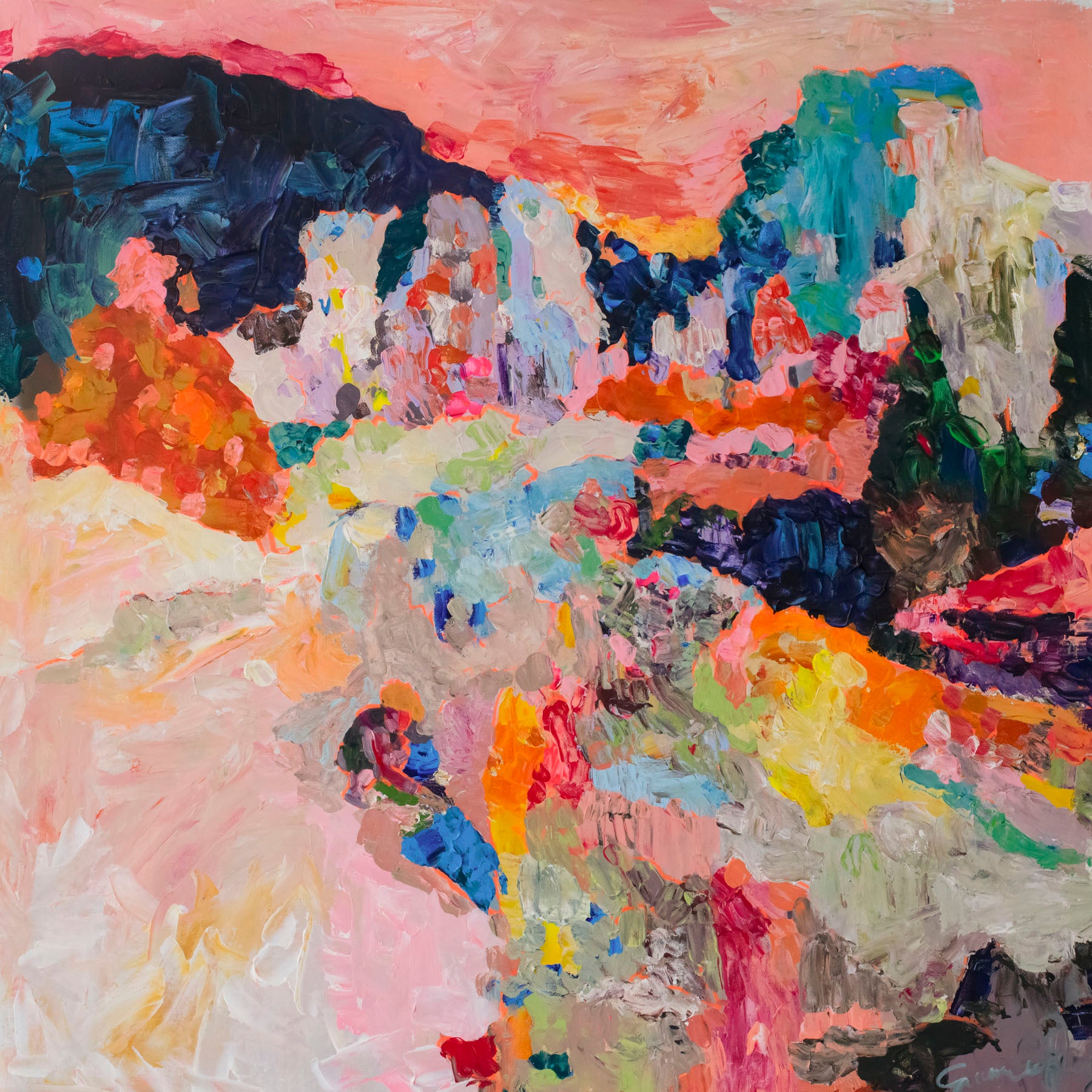 Far from Home — pink and blue Extra Large Abstract Landscape canvas wall art by Summer Jiang