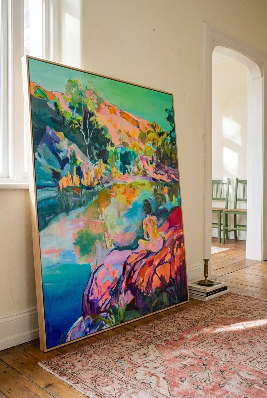 Undecorated by Summer Jiang — large pink and blue Abstract canvas art displayed on a wall