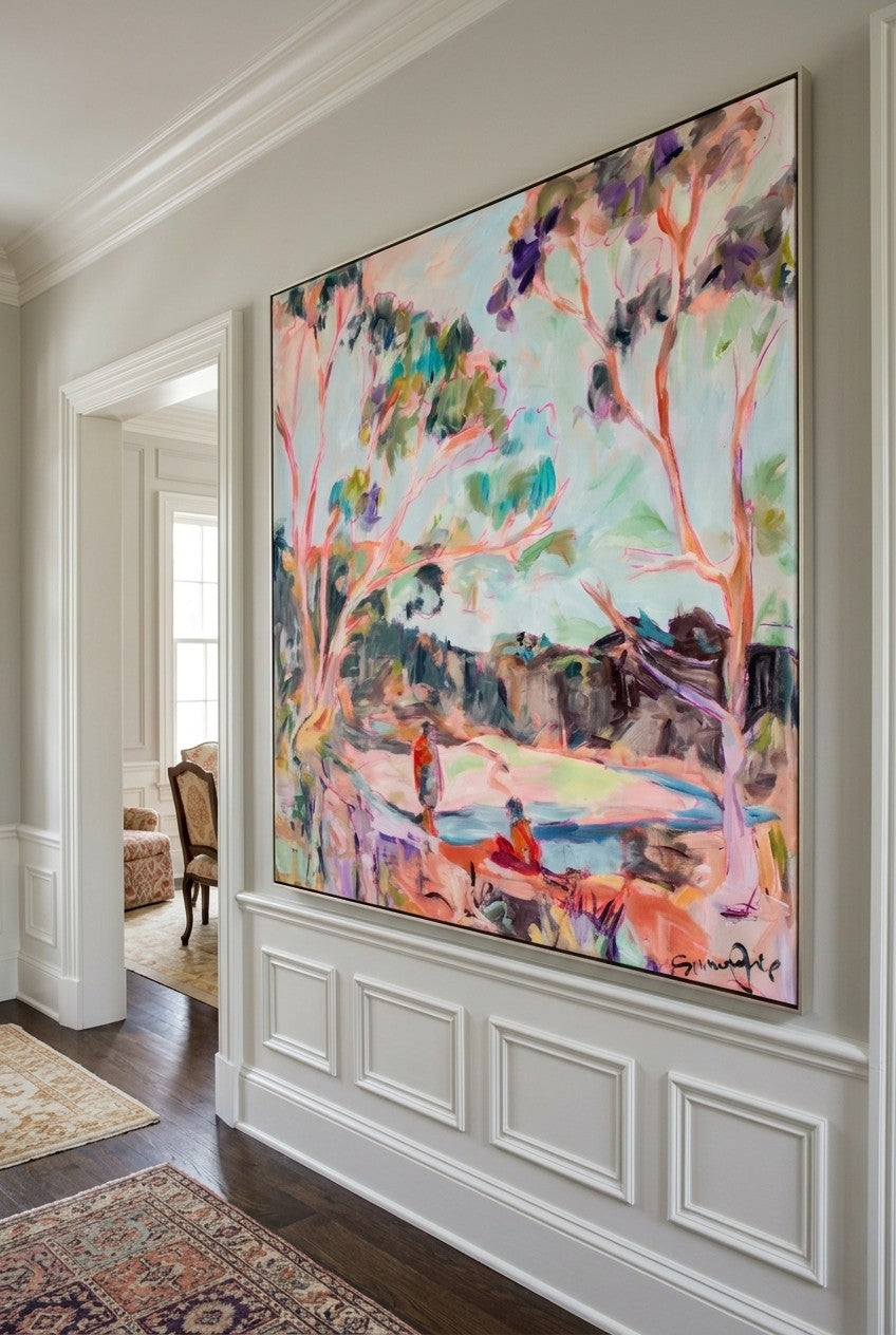 Large pink and light blue Modern canvas print of No Words by Summer Jiang