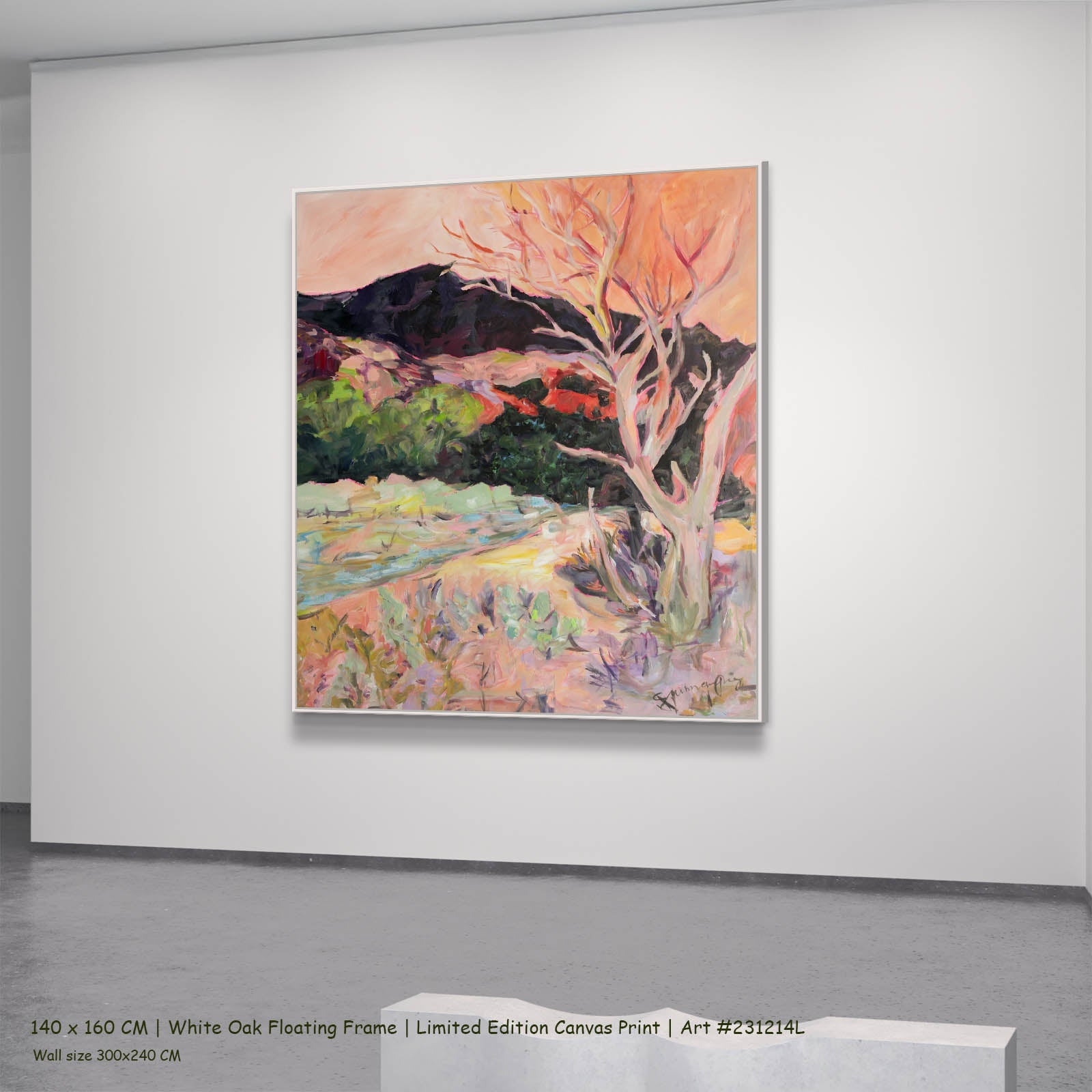 Quiet Grace Abstract canvas wall art in a white oak floating frame, 140 × 160 cm