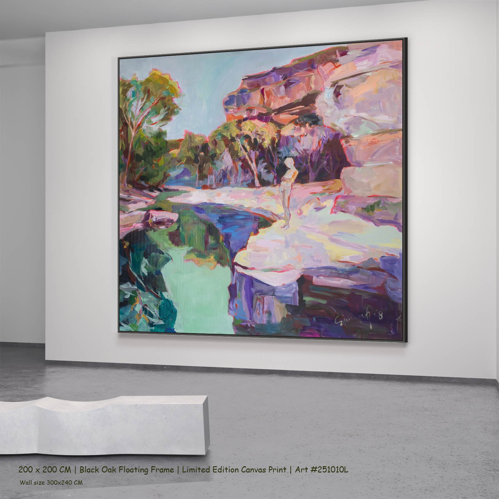 Contemplating Abstract canvas wall art in a black oak floating frame, 200 × 200 cm