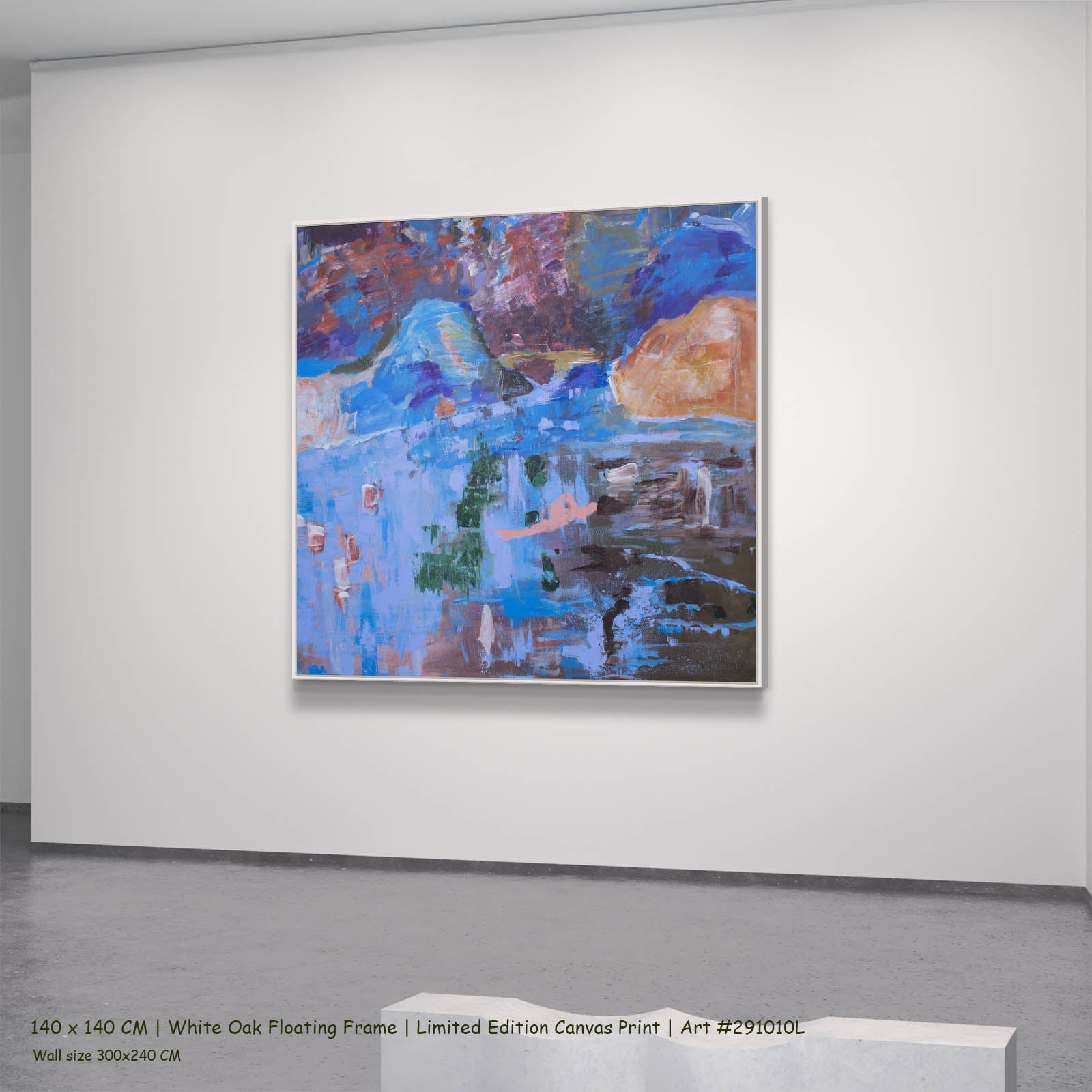 Against the Tide Abstract canvas wall art in a white oak floating frame, 140 × 140 cm