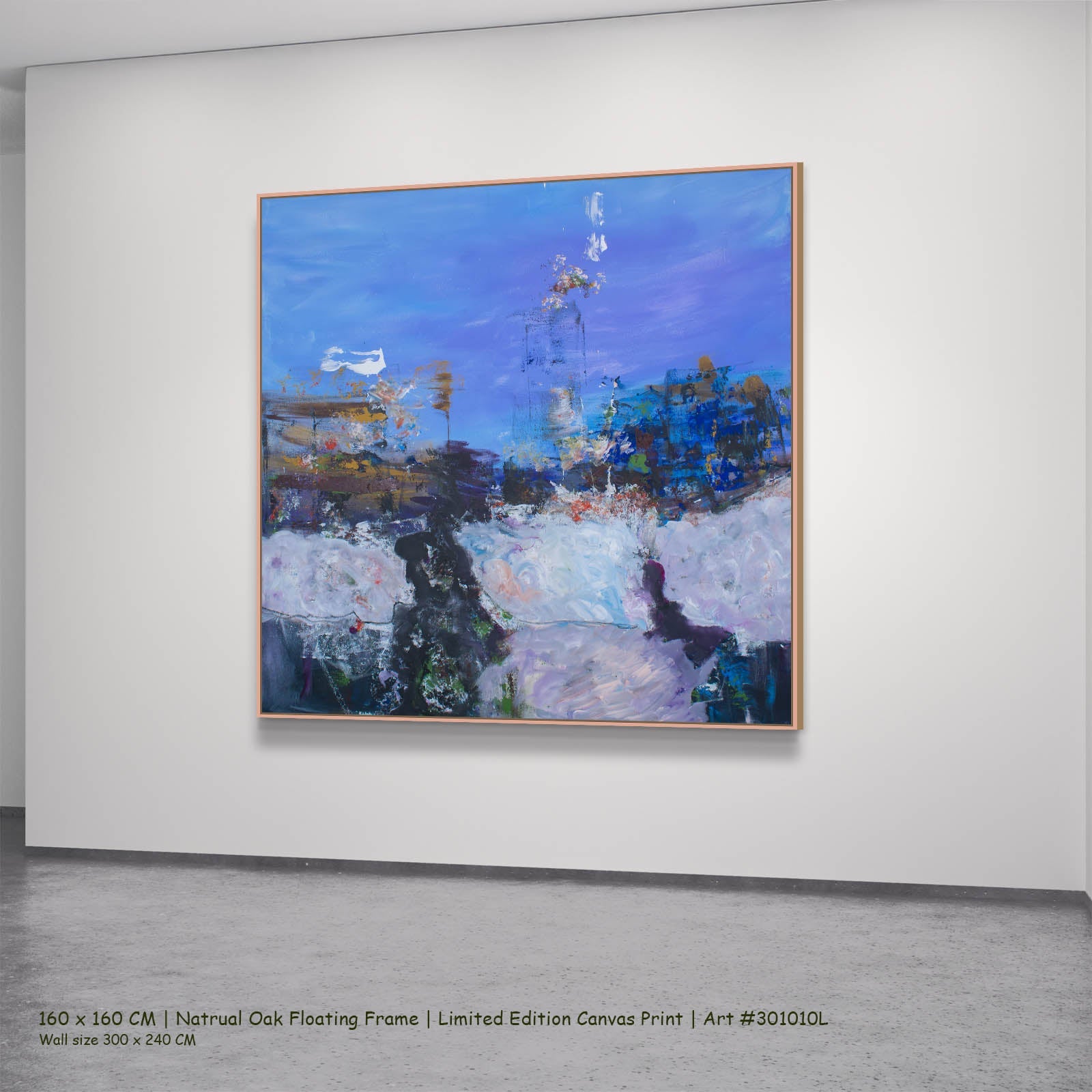 Holding On Contemporary canvas wall art in a natural oak floating frame, 160 × 160 cm
