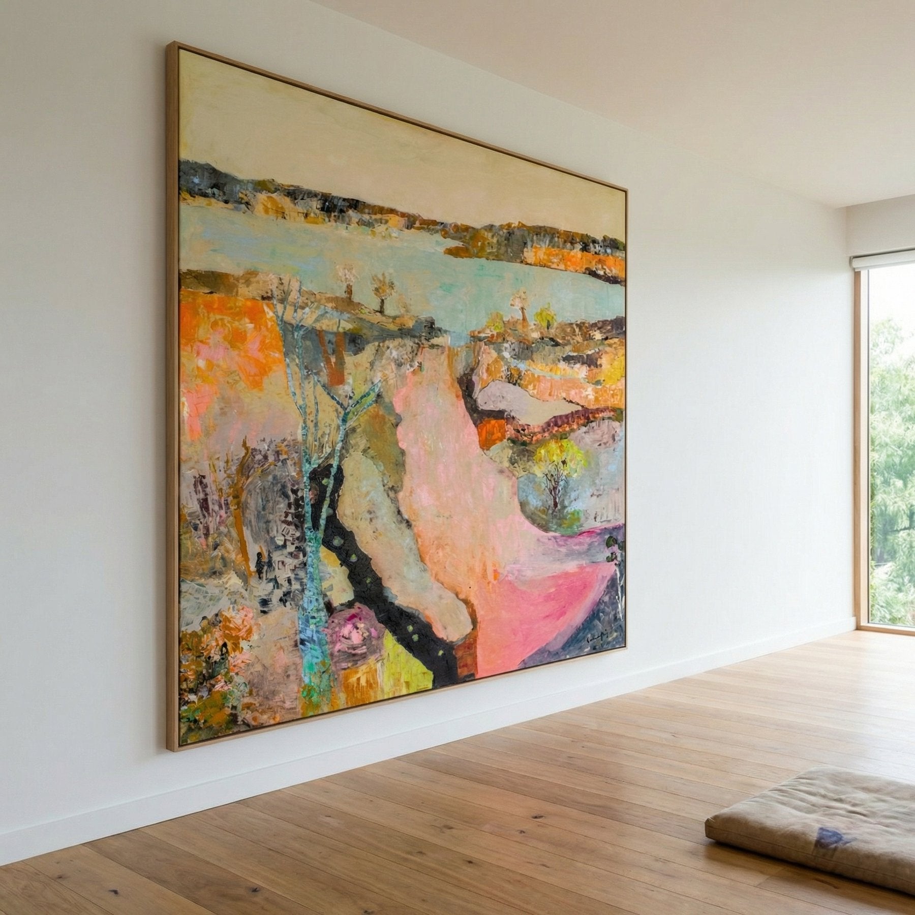 Wodonga Large Abstract Landscape canvas wall art framed and hung on a wall by Summer Jiang