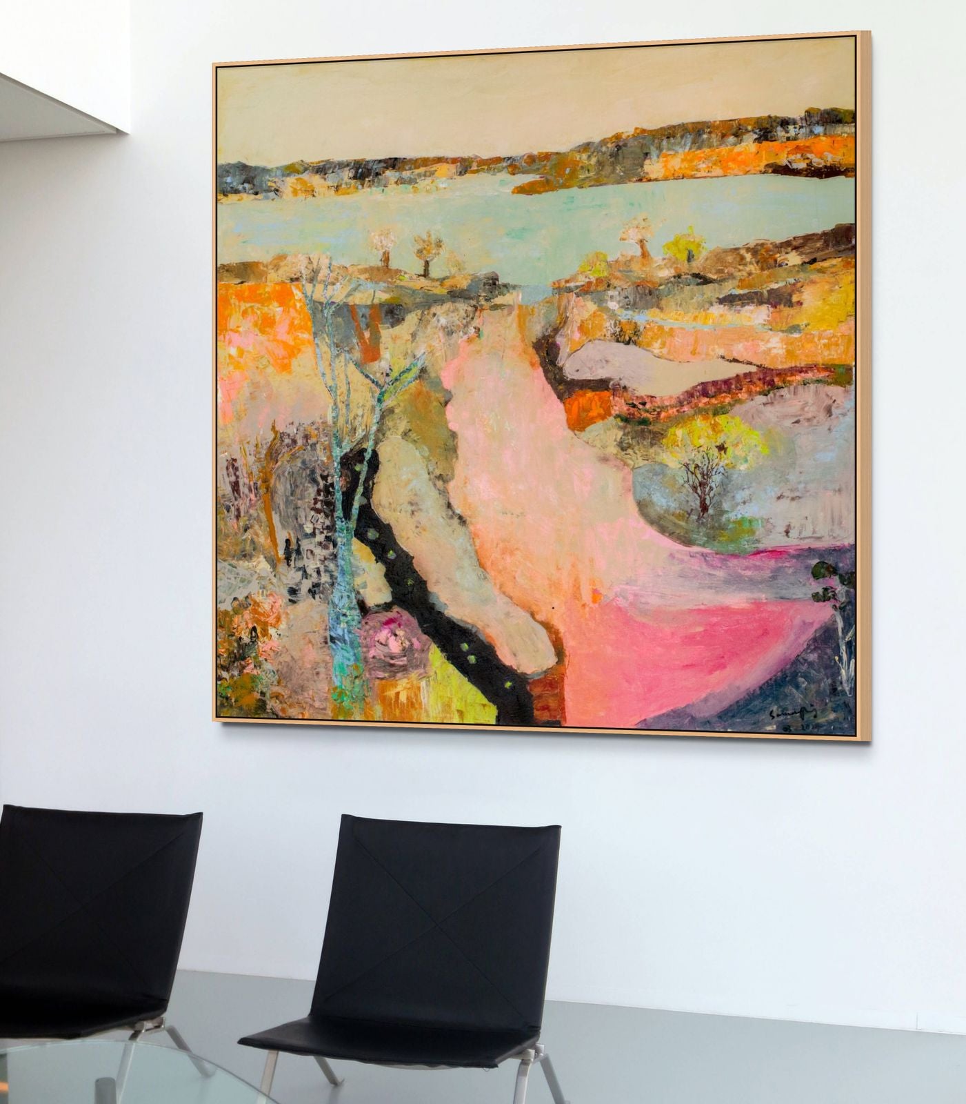 Wodonga Large Abstract canvas wall art styled in a room setting by Summer Jiang