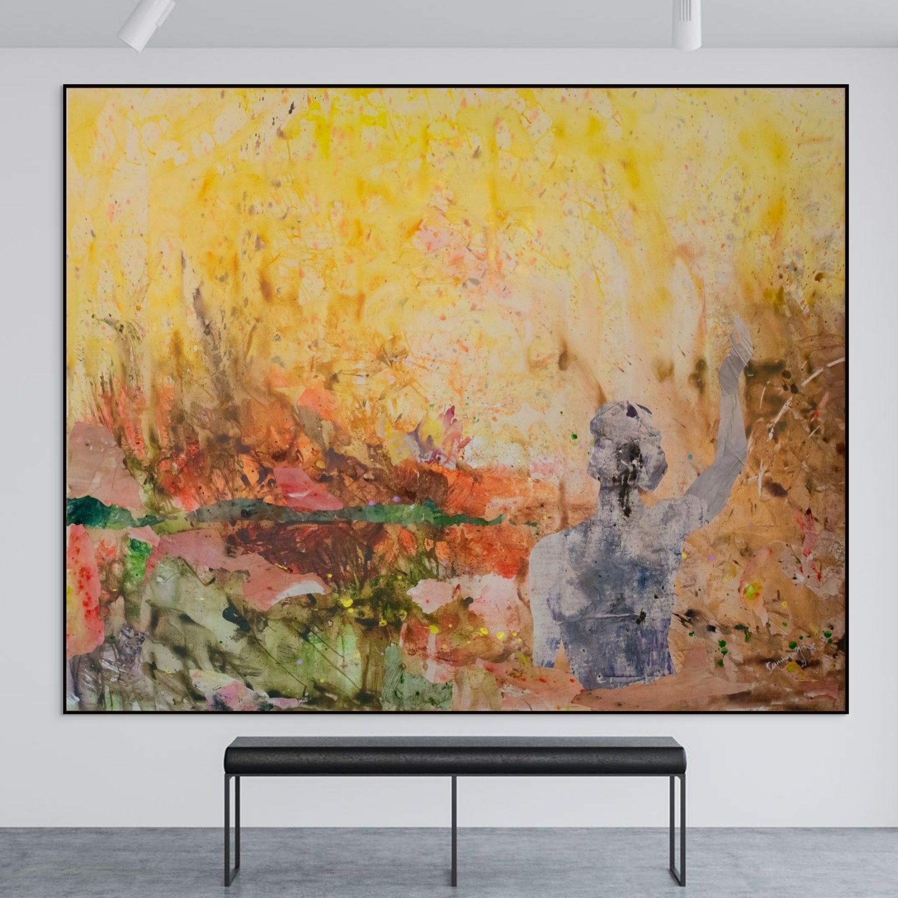 The Merge Large Scale Abstract canvas wall art styled in a room setting by Summer Jiang