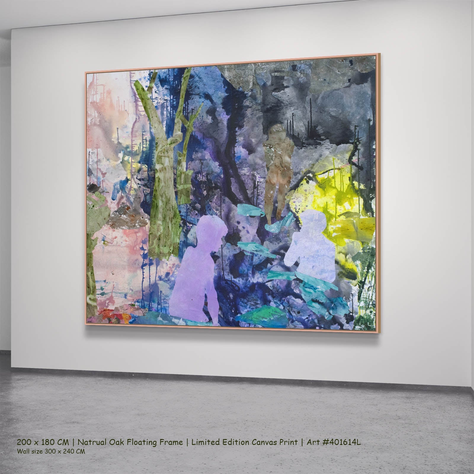 The Search Contemporary canvas wall art in a natural oak floating frame, 200 × 180 cm