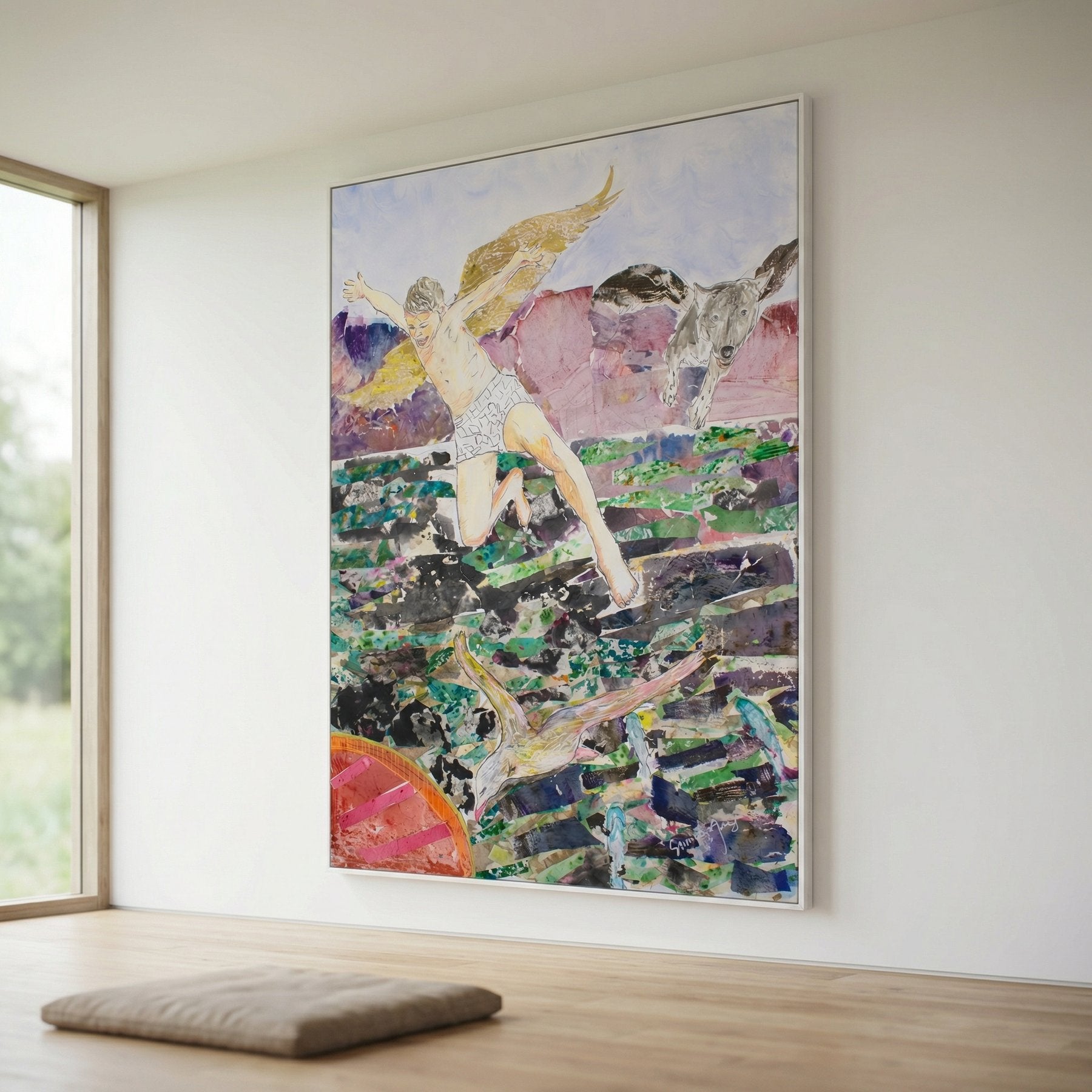 Leap of the Wild Heart Abstract canvas wall art framed and hung on a wall, 100 × 140 cm, by Summer Jiang