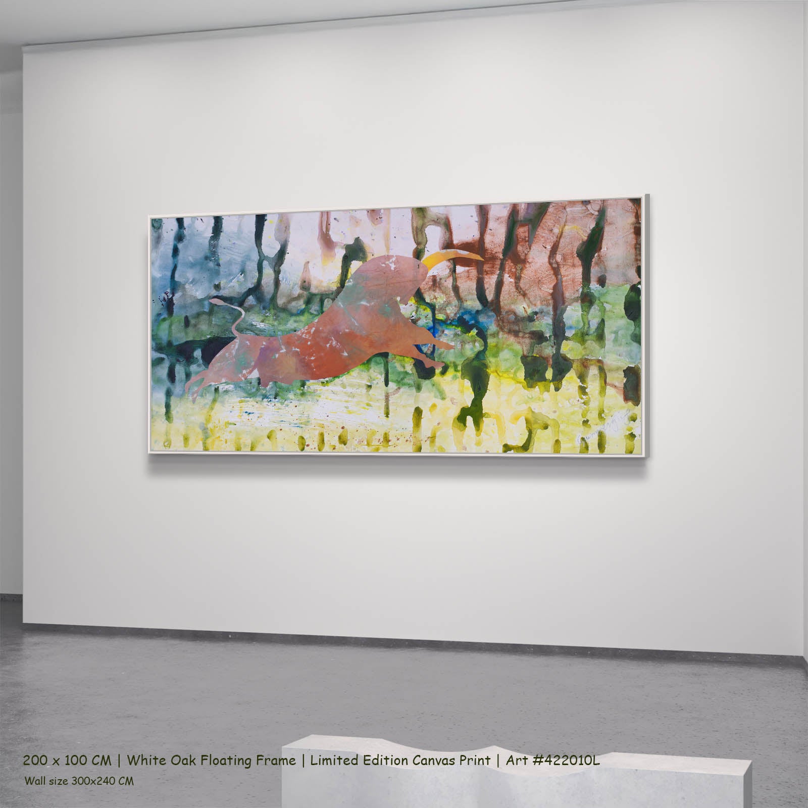 Unbreakable Abstract canvas wall art in a white oak floating frame, 200 × 100 cm