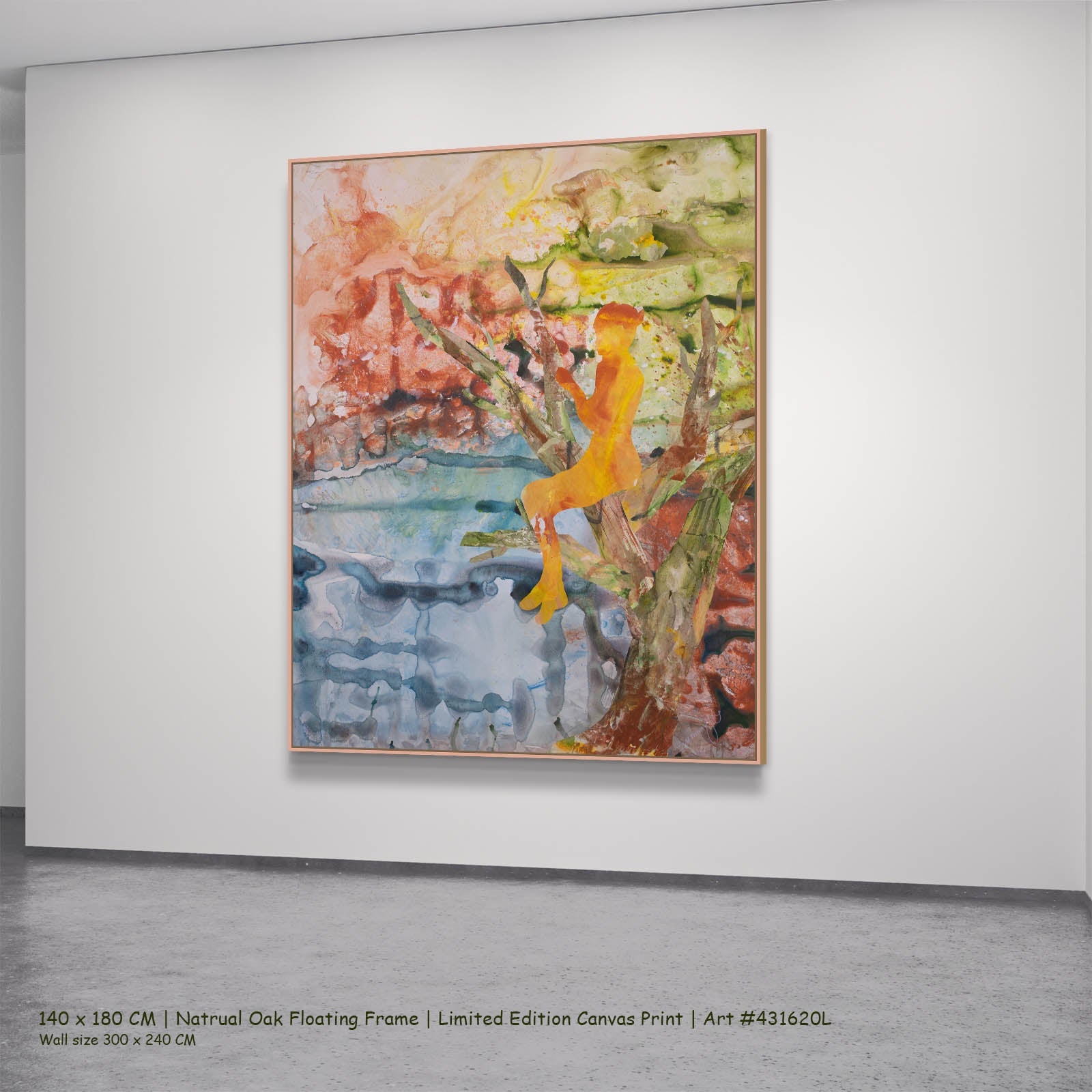Golden Canopy Modern canvas wall art in a natural oak floating frame, 140 × 180 cm
