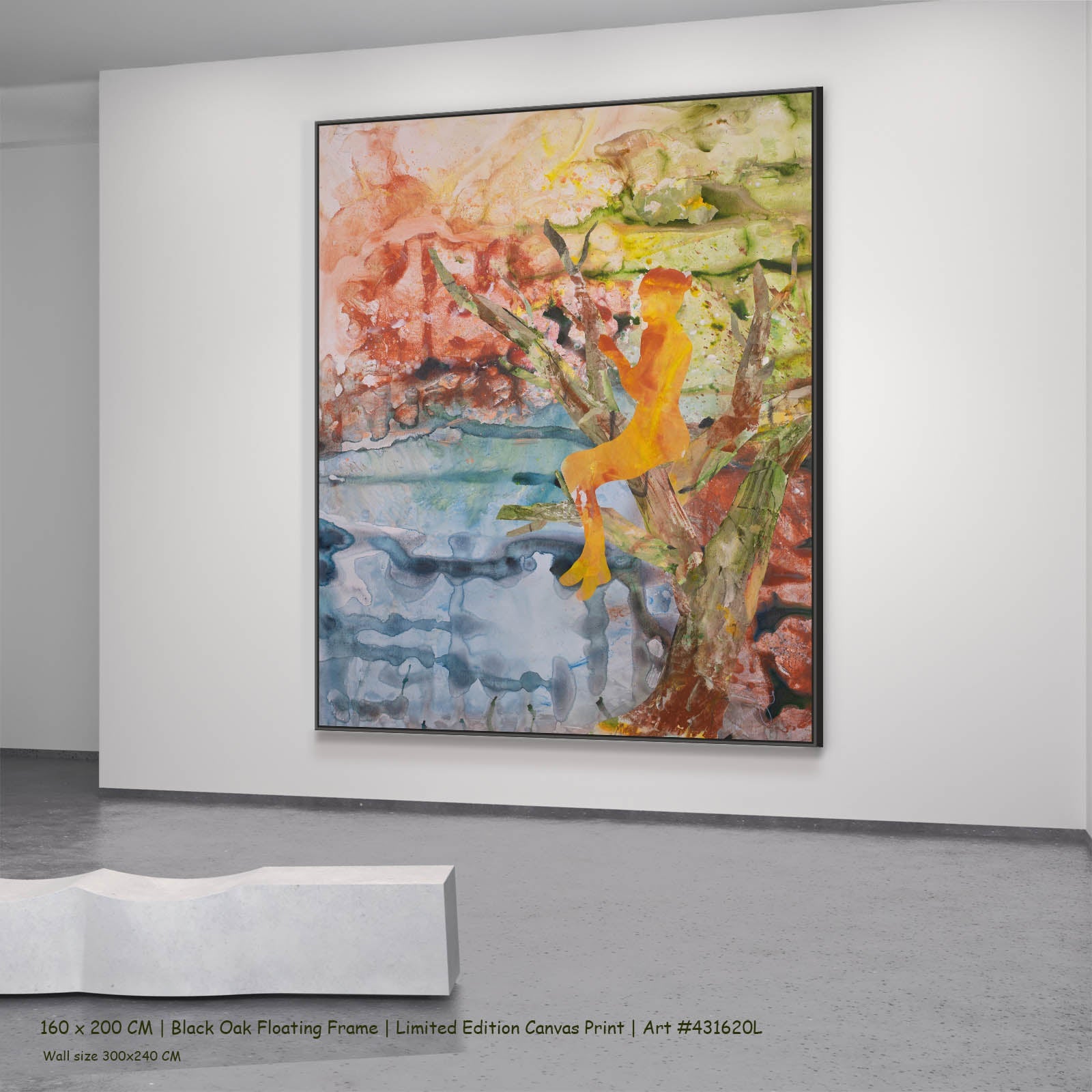Golden Canopy Modern canvas wall art in a black oak floating frame, 160 × 200 cm
