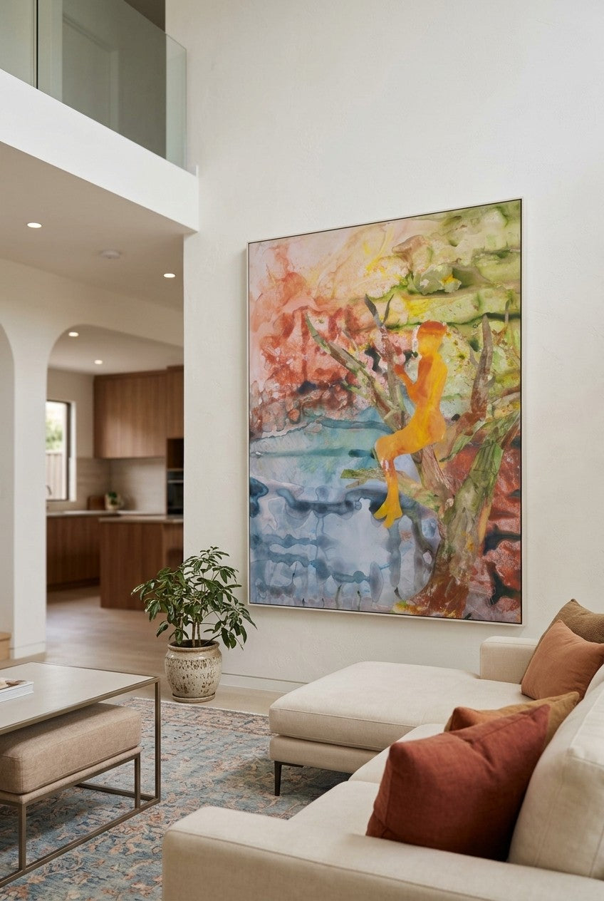 Golden Canopy by Summer Jiang — large pink and green Modern canvas art displayed on a wall