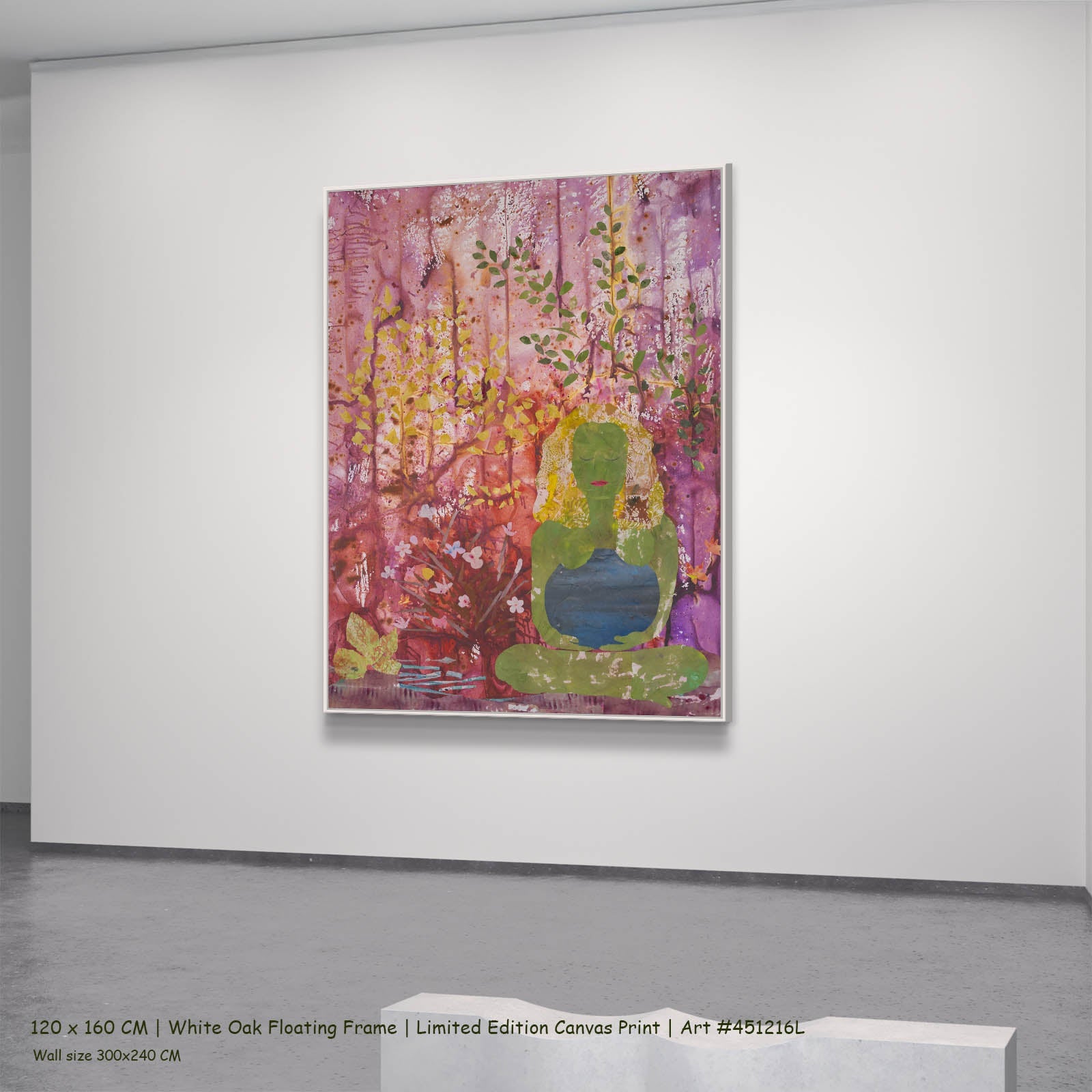 Mother Earth Abstract canvas wall art in a white oak floating frame, 120 × 160 cm