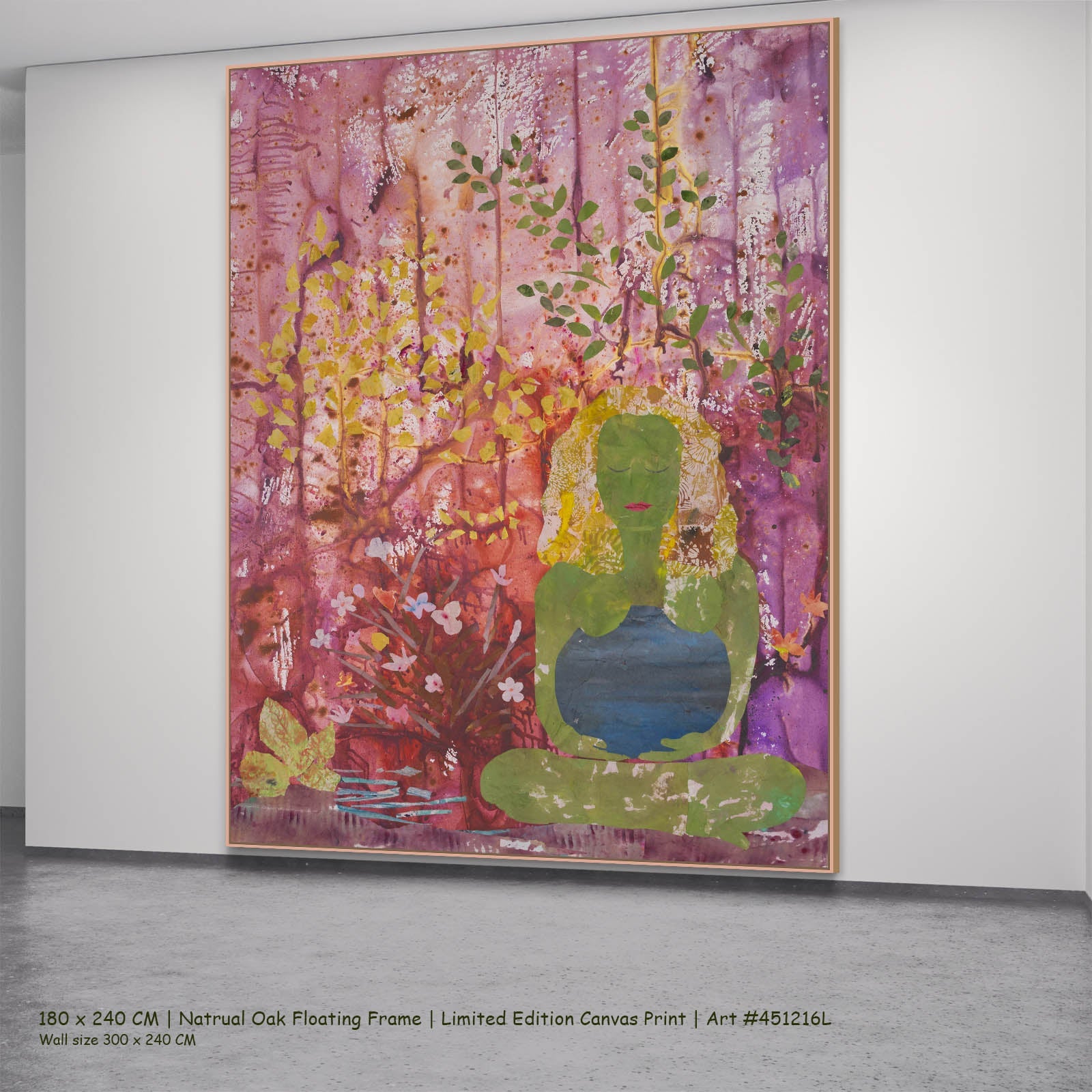 Mother Earth Abstract canvas wall art in a natural oak floating frame, 180 × 240 cm