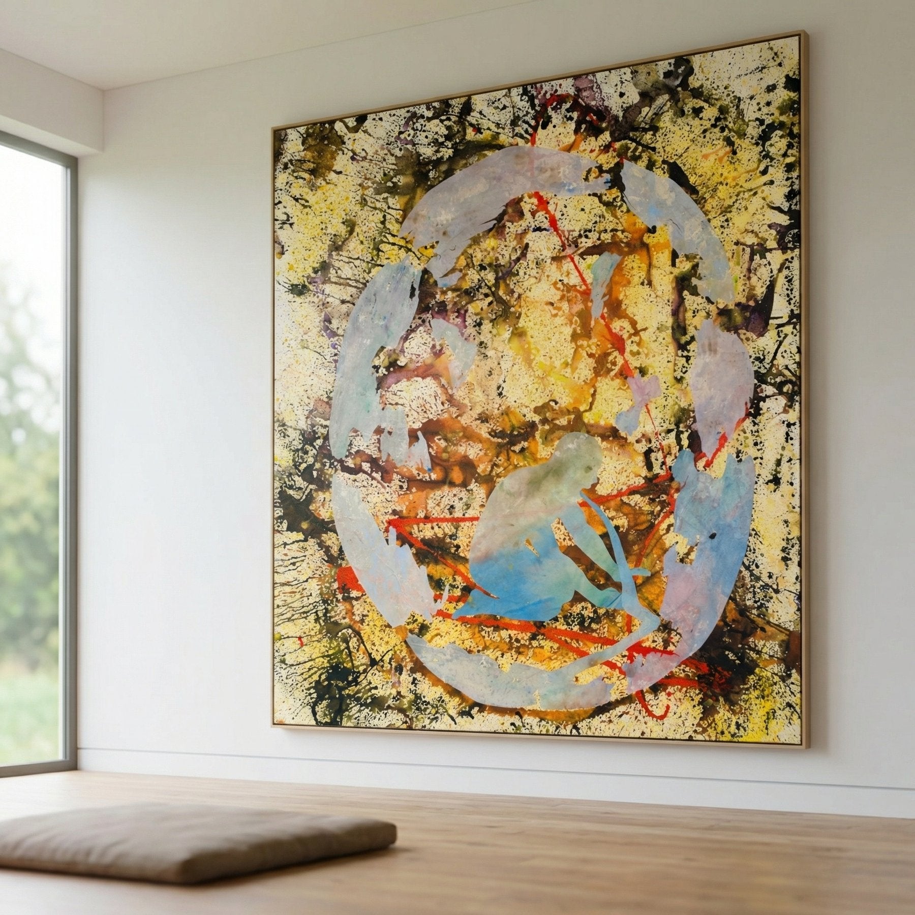 Surrender Extra Large Abstract canvas wall art framed and hung on a wall by Summer Jiang