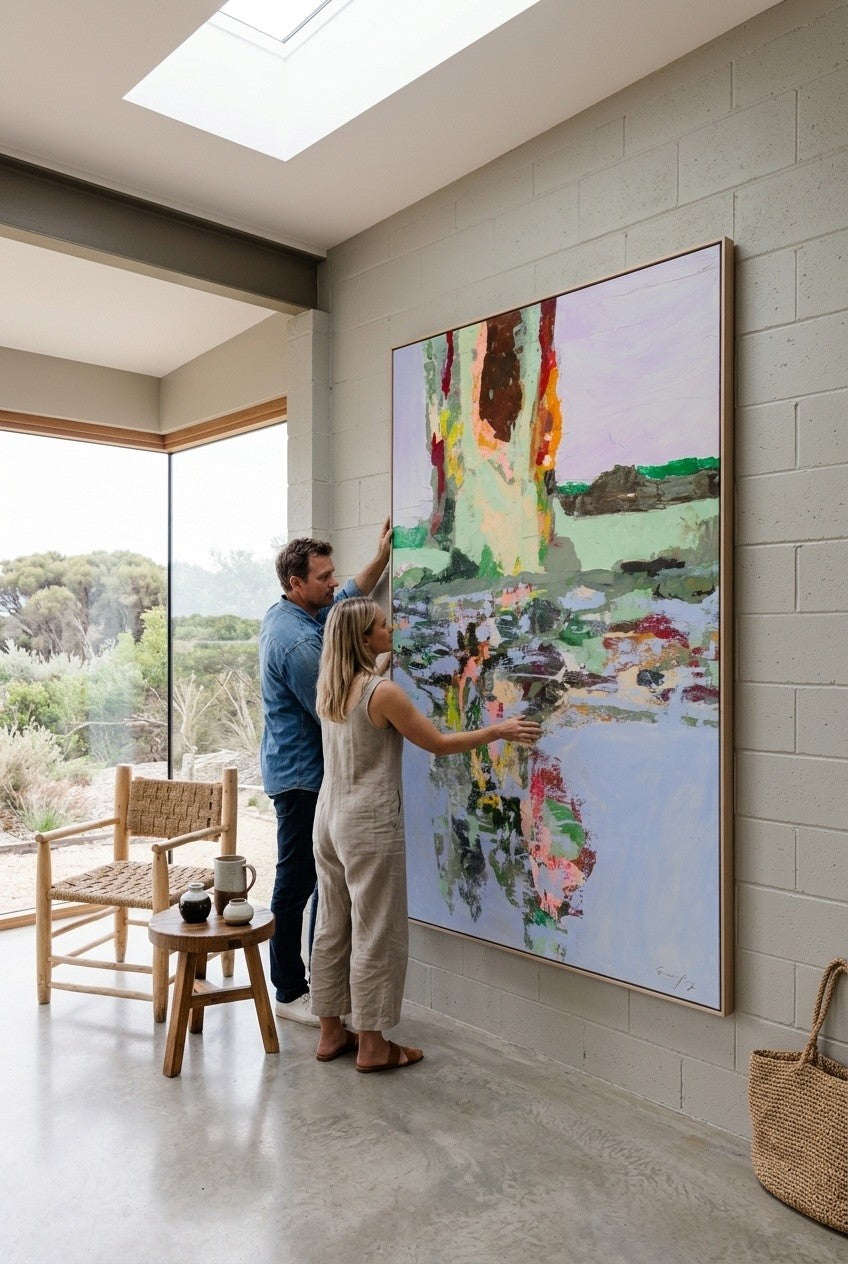 Forgotten by Summer Jiang — large green and grey Landscape canvas art displayed on a wall