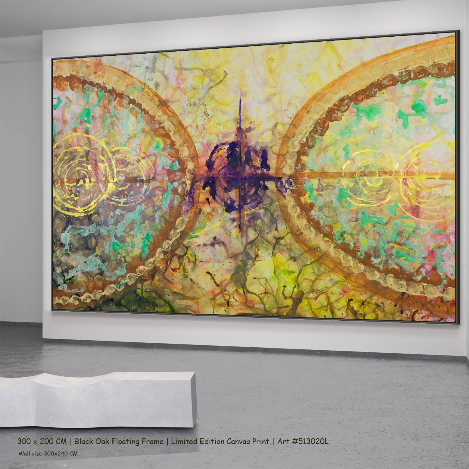 π of Life Contemporary canvas wall art in a black oak floating frame, 300 × 200 cm