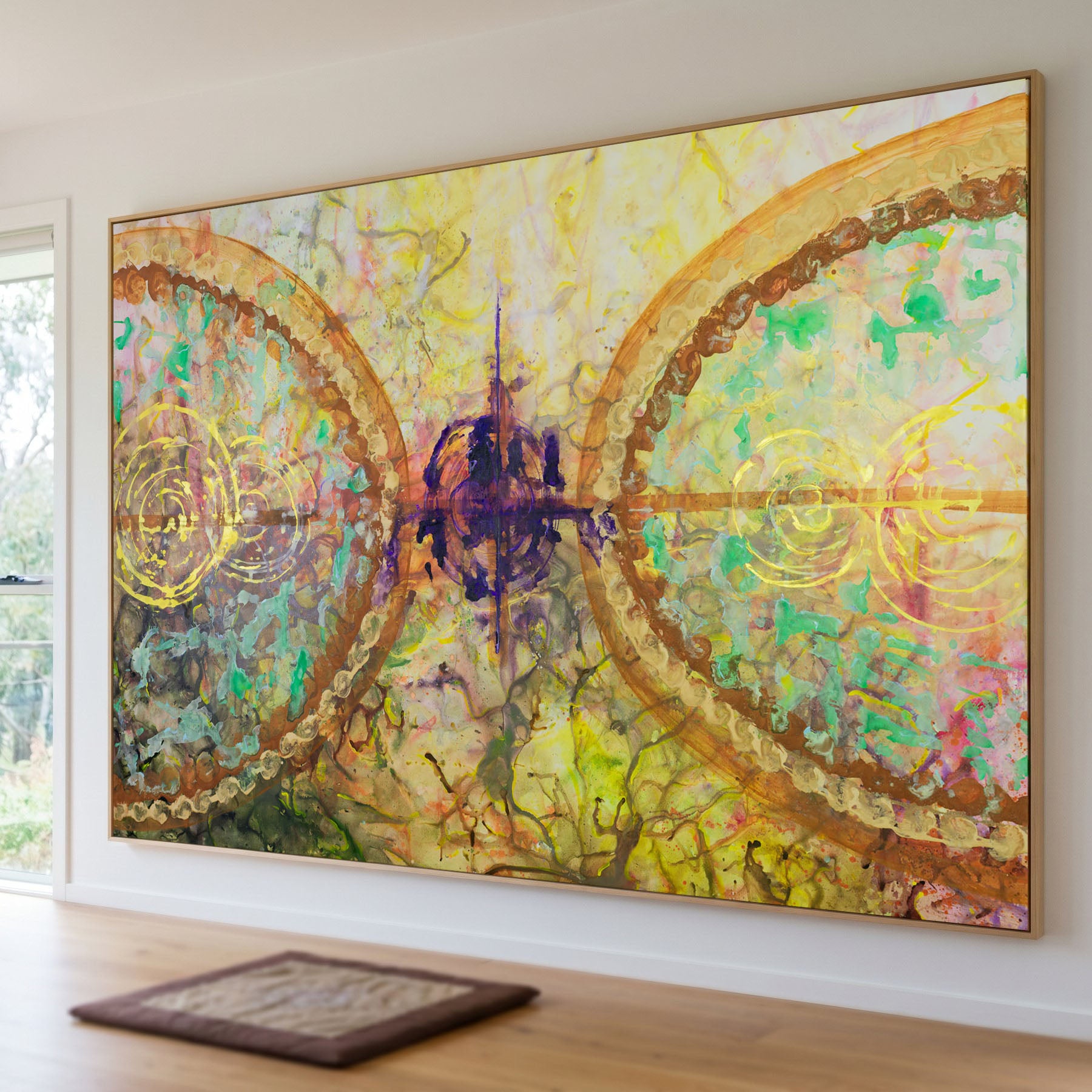 π of Life Contemporary Geometric canvas wall art framed and hung on a wall, 300 × 200 cm, by Summer Jiang