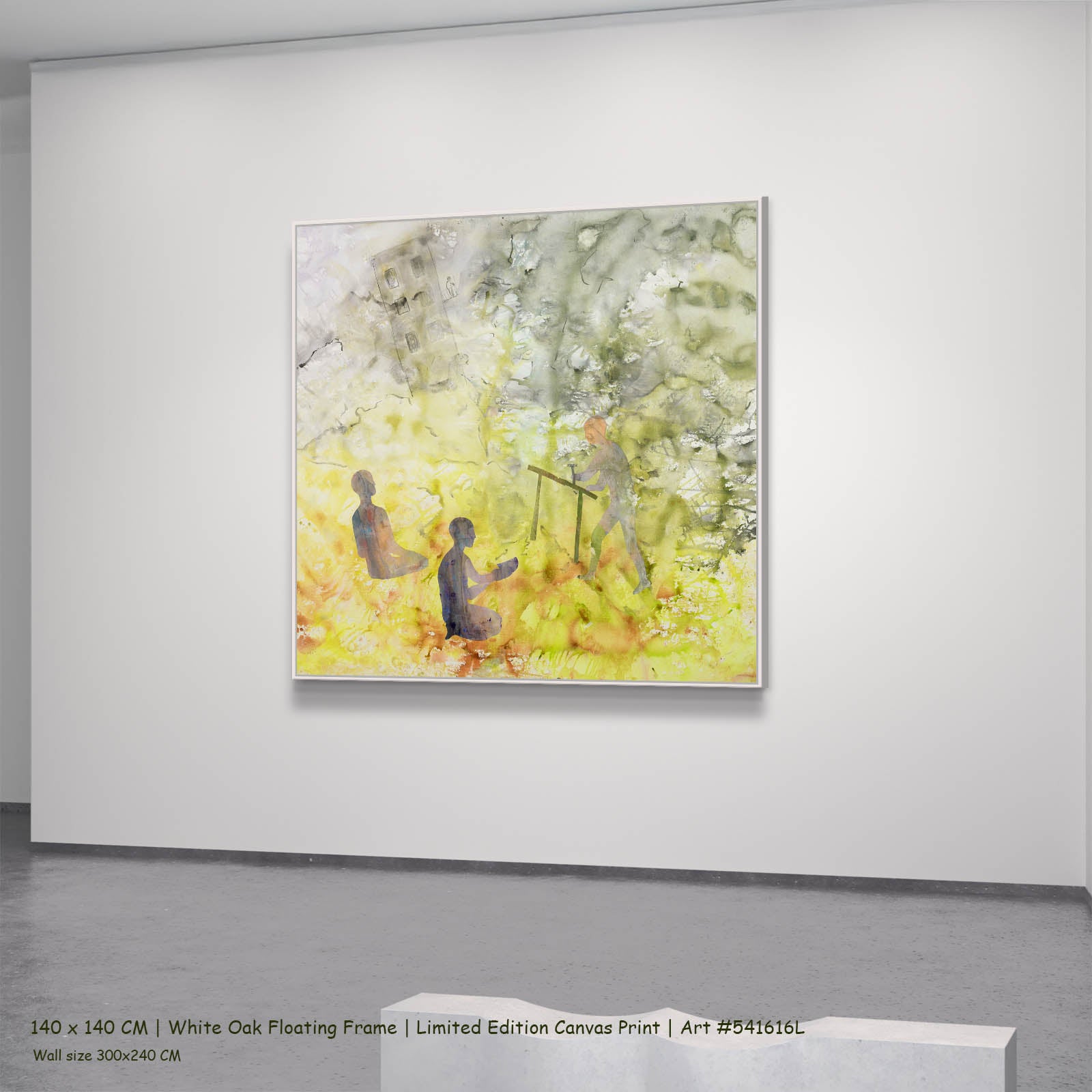 Between the Old and New Abstract canvas wall art in a white oak floating frame, 140 × 140 cm