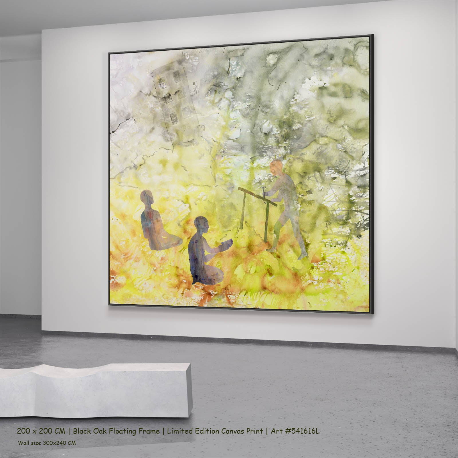 Between the Old and New Abstract canvas wall art in a black oak floating frame, 200 × 200 cm