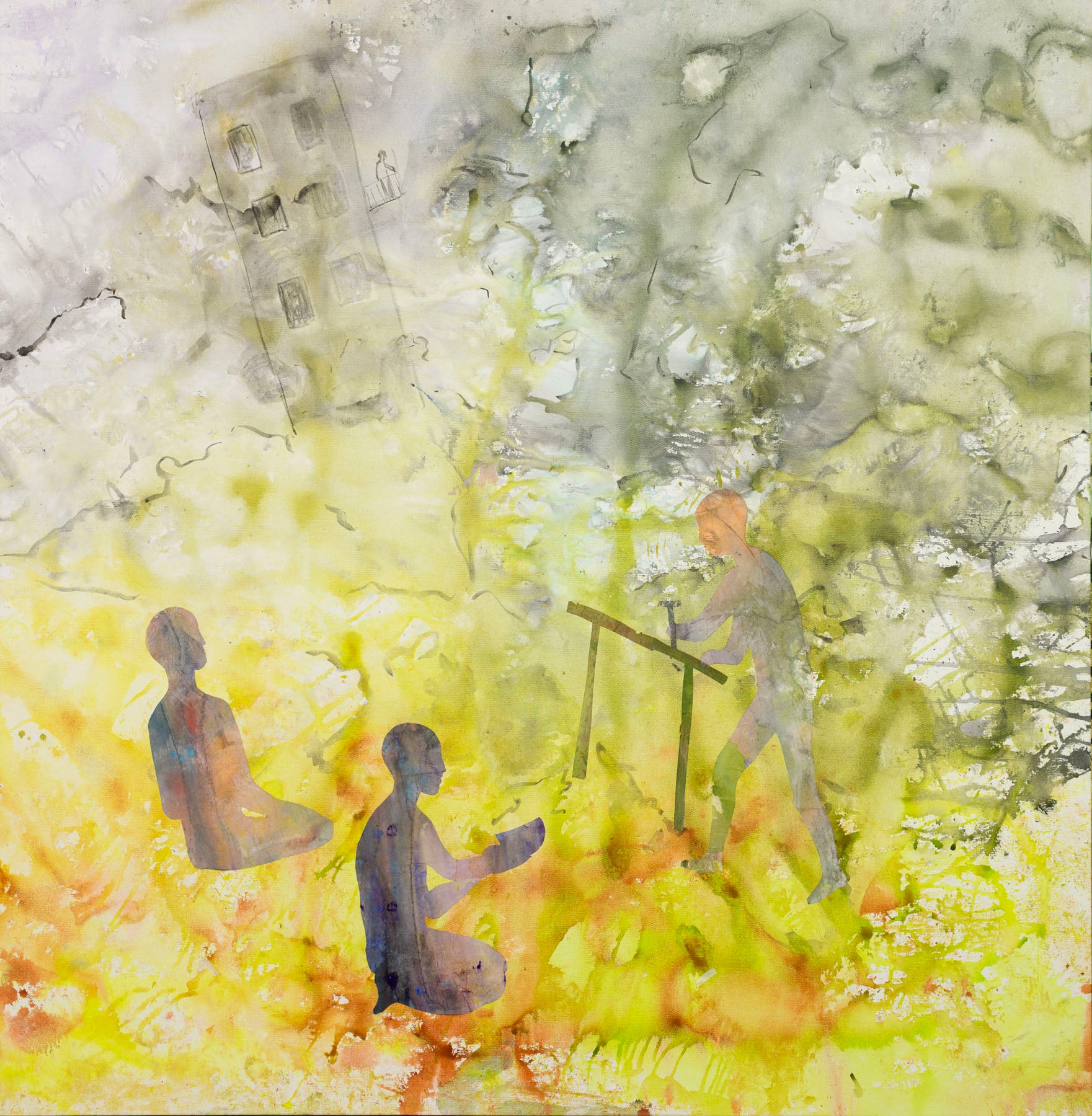 Between the Old and New — yellow white grey Extra Large Abstract Landscape canvas wall art by Summer Jiang