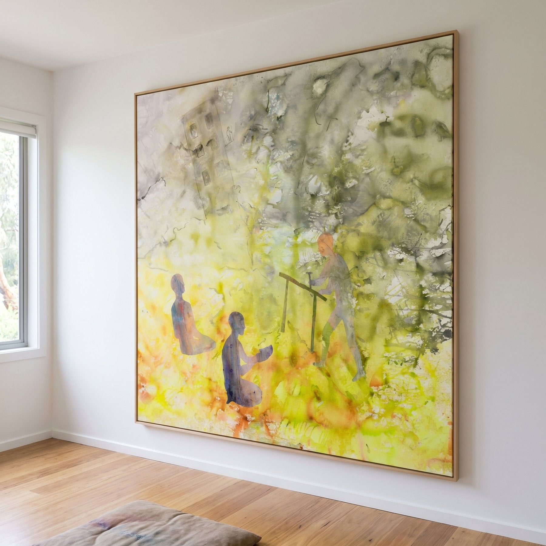 Between the Old and New Extra Large Abstract Landscape canvas wall art framed and hung on a wall by Summer Jiang