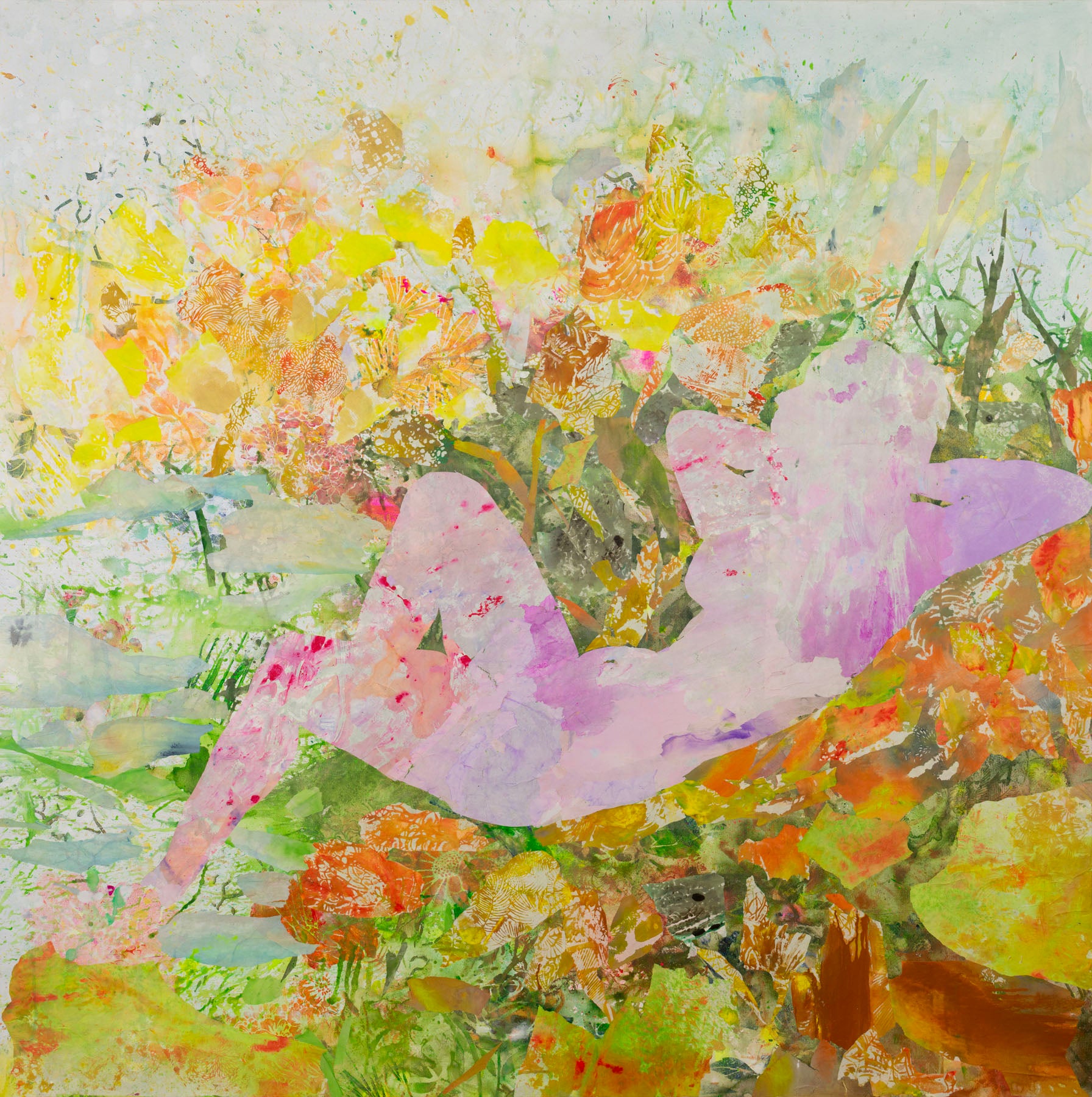 Merge — pink yellow green Oversized Abstract canvas wall art by Summer Jiang