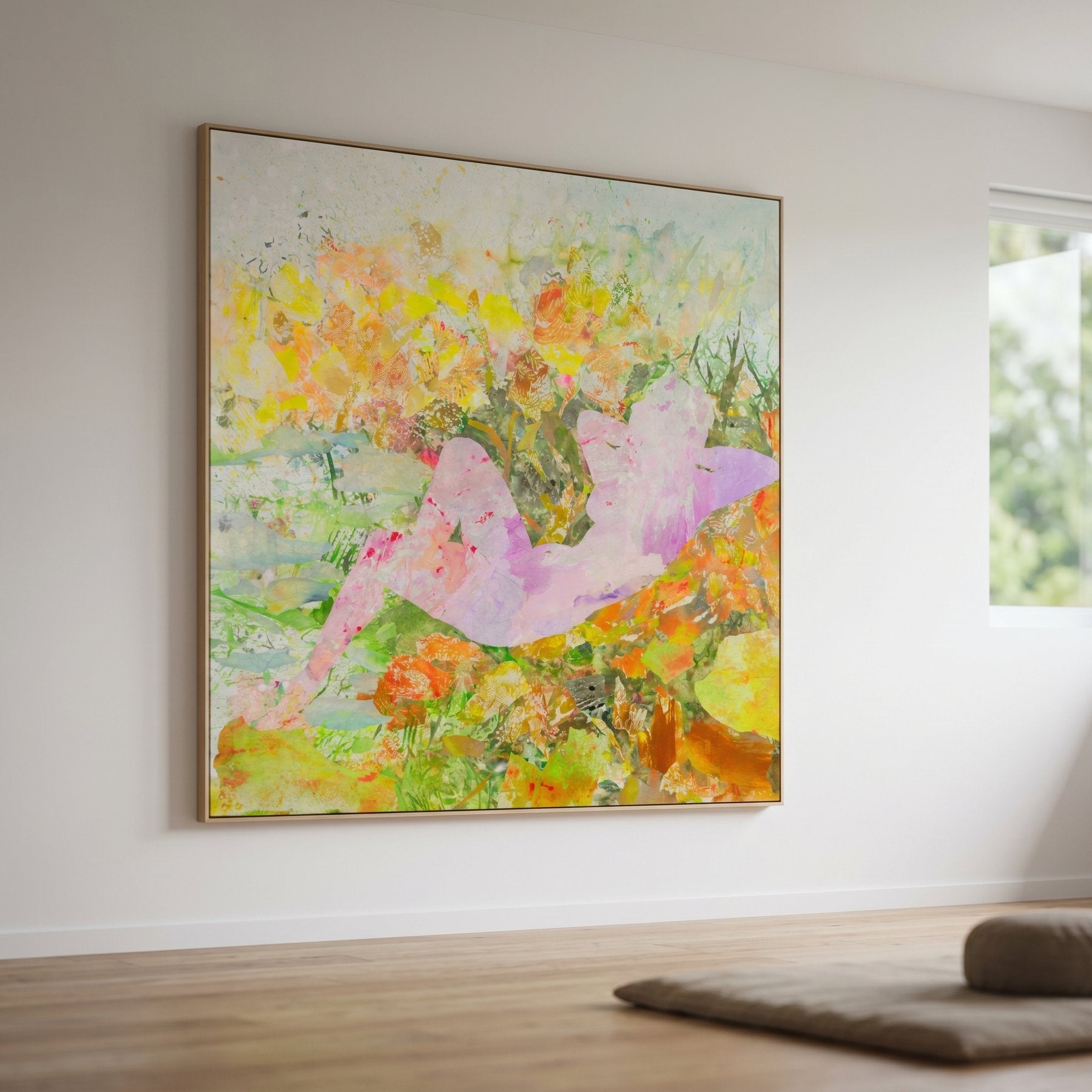 Merge Oversized Abstract canvas wall art framed and hung on a wall by Summer Jiang
