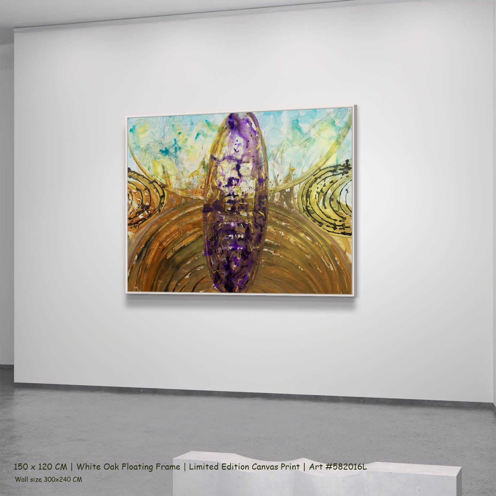 Remembrance Abstract canvas wall art in a white oak floating frame, 150 × 120 cm