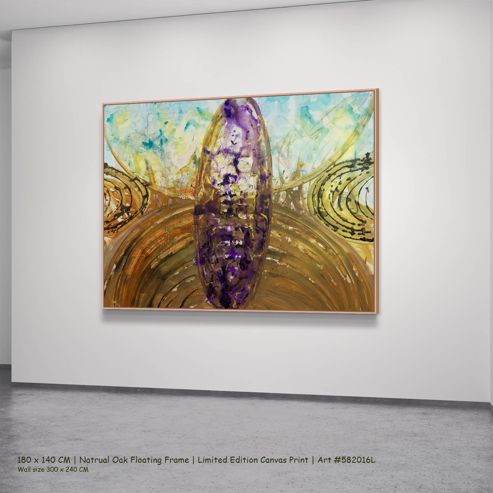 Remembrance Abstract canvas wall art in a natural oak floating frame, 180 × 140 cm