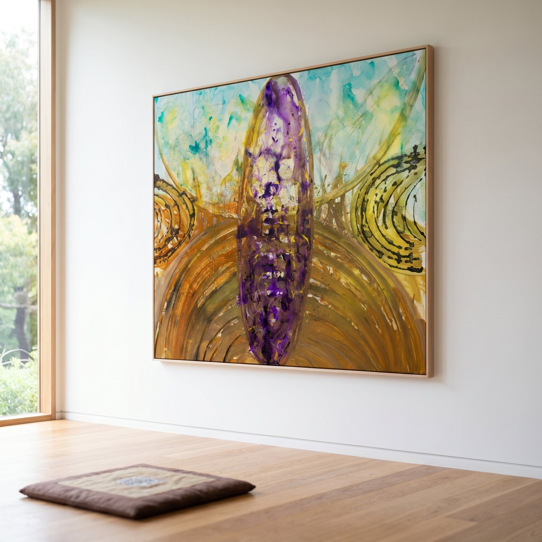 Remembrance Oversized Abstract Landscape canvas wall art framed and hung on a wall by Summer Jiang