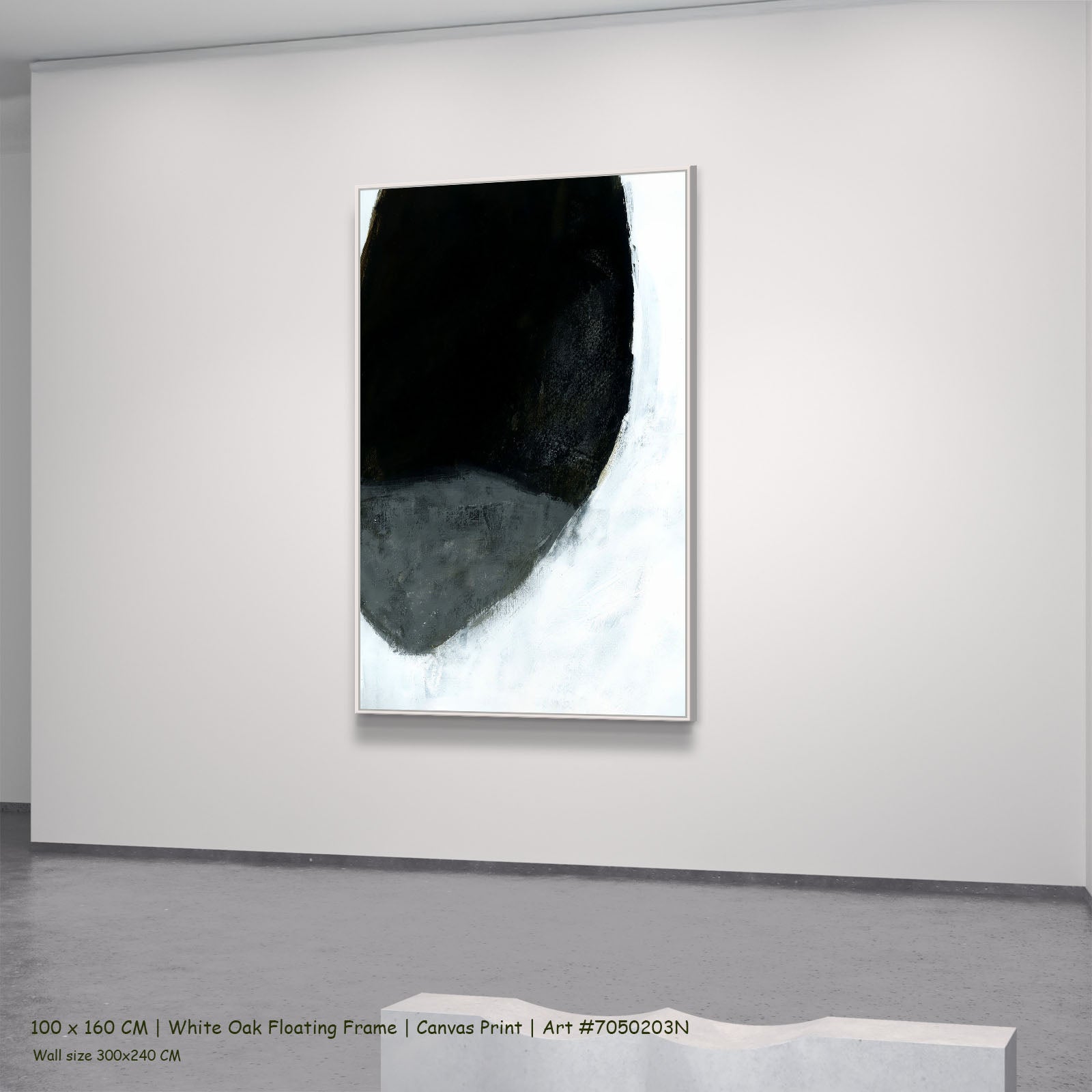 Monochrome Geometry II in a white oak floating frame, large canvas