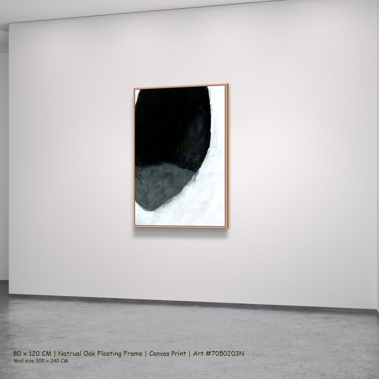 Monochrome Geometry II in a natural oak floating frame, large canvas