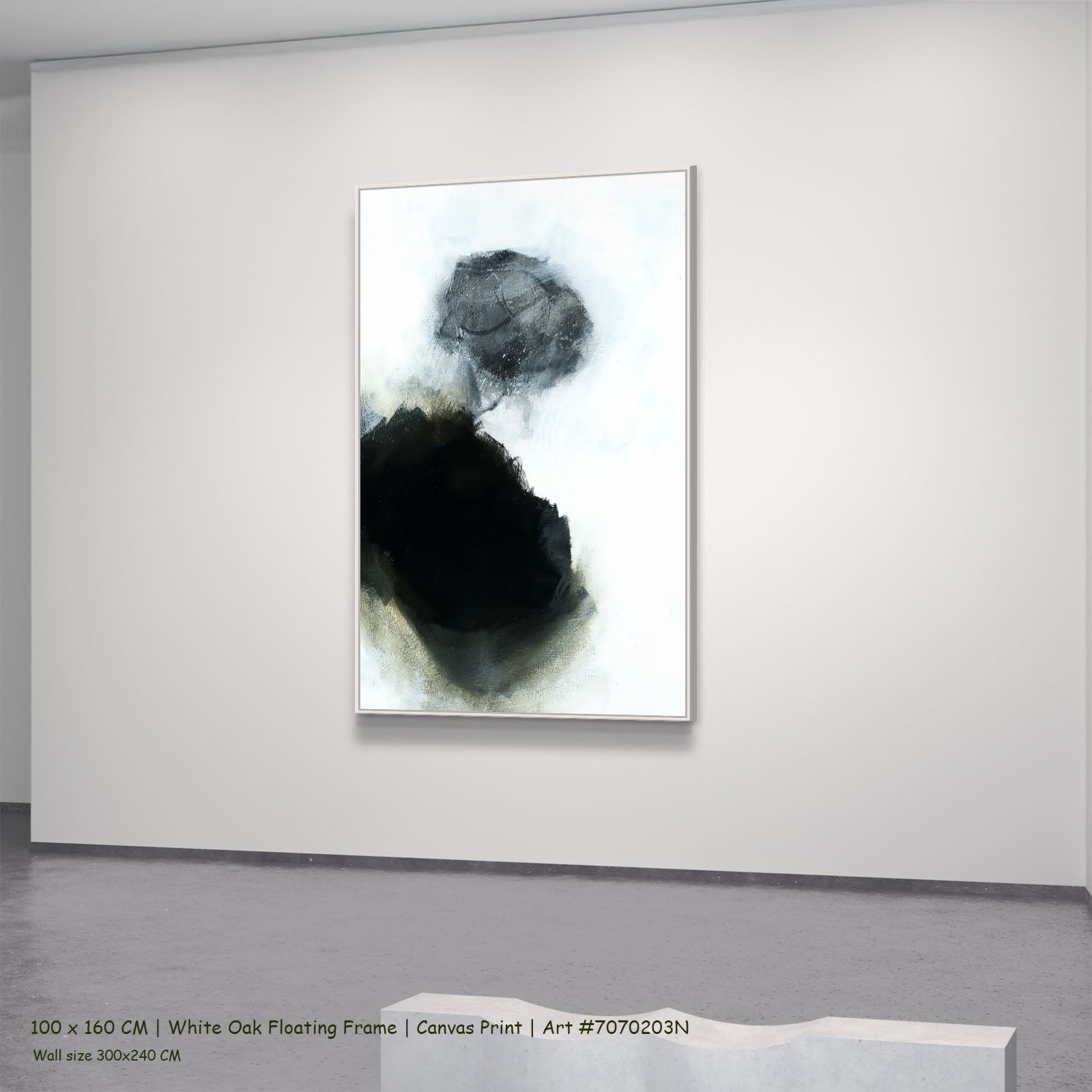 Monochrome Geometry IV in a white oak floating frame, large canvas