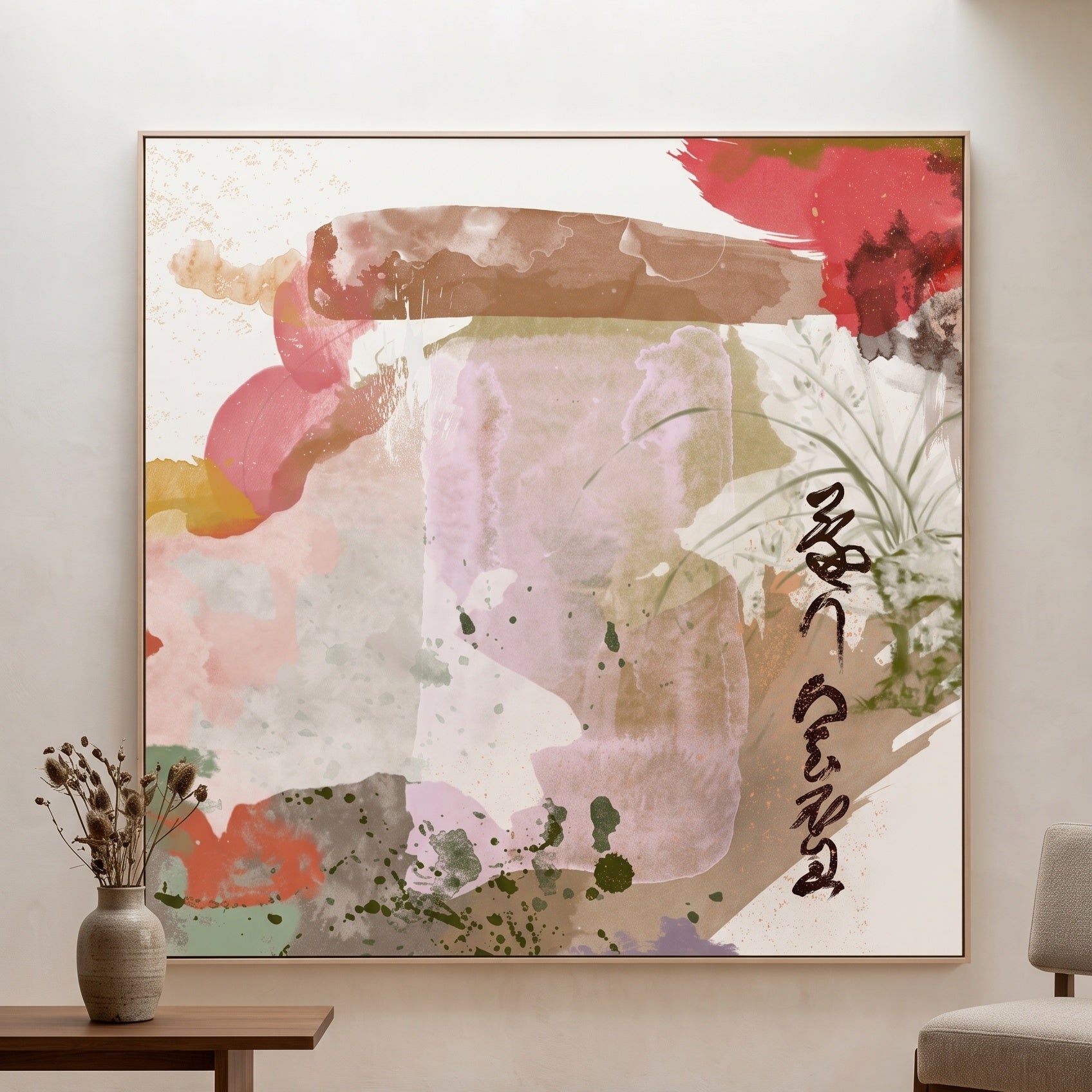 Japanese Garden I — large abstract canvas print in a warm modern living space