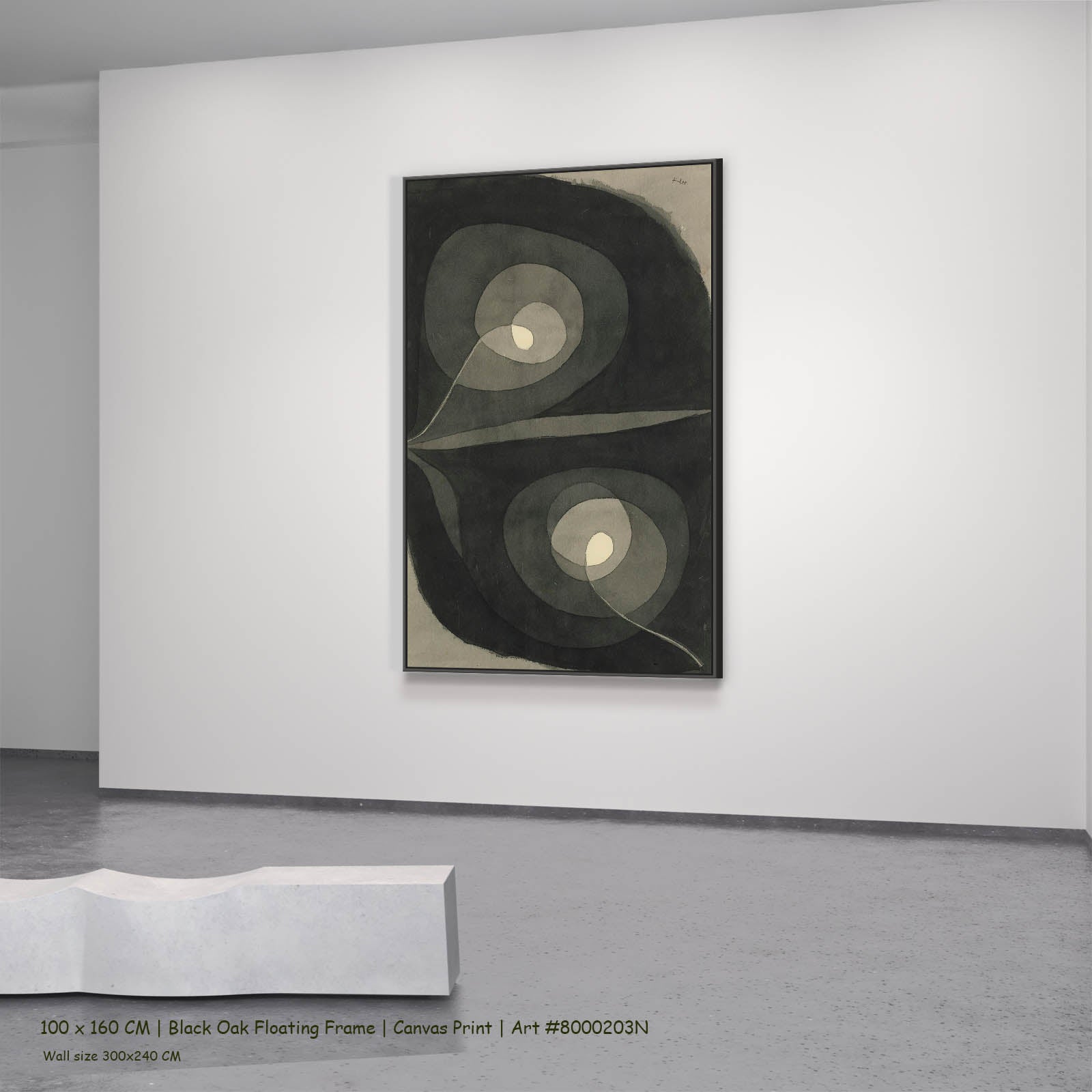 Spiral Screw Flowers III Botanical canvas wall art in a black oak floating frame, 100 × 160 cm