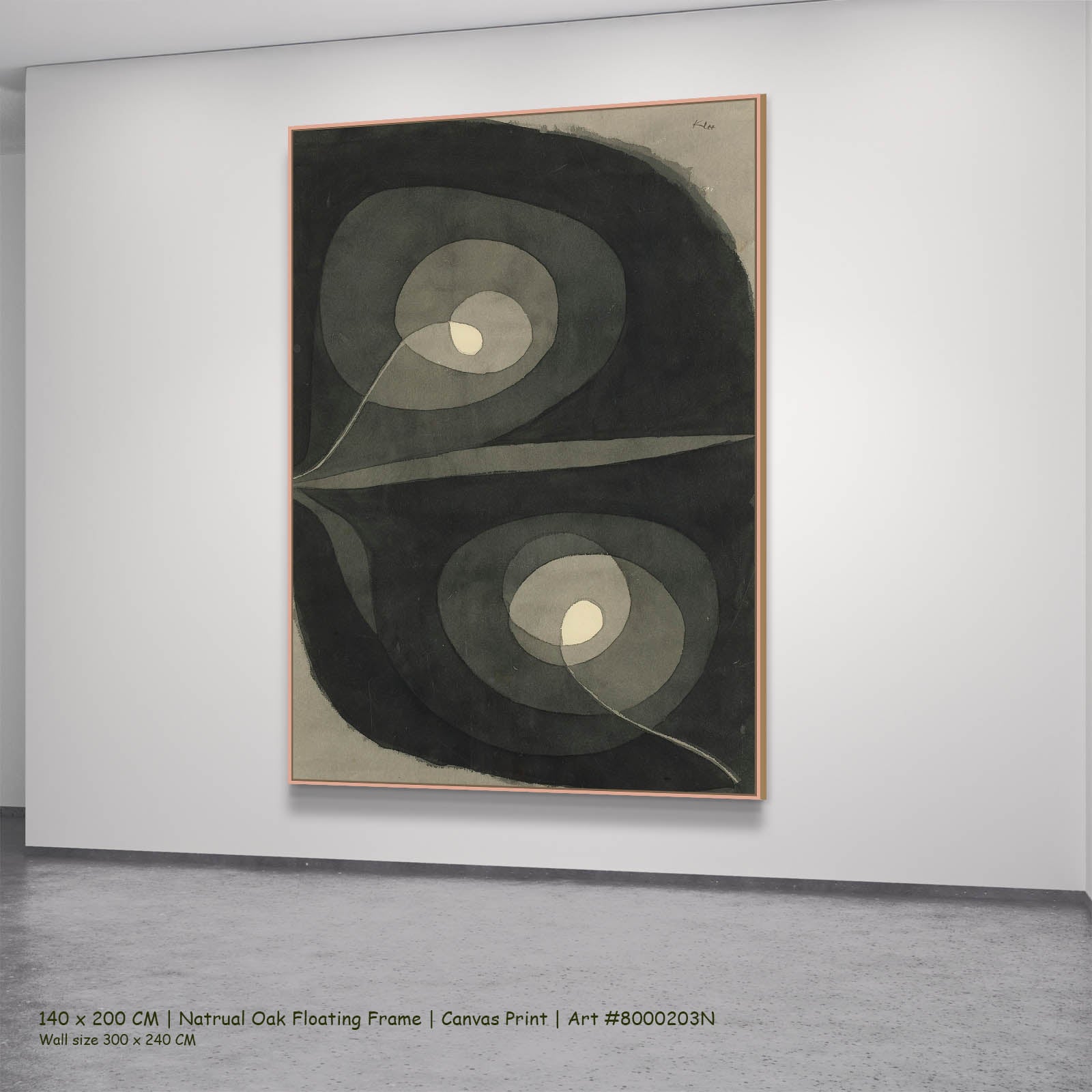 Spiral Screw Flowers III Botanical canvas wall art in a natural oak floating frame, 140 × 200 cm