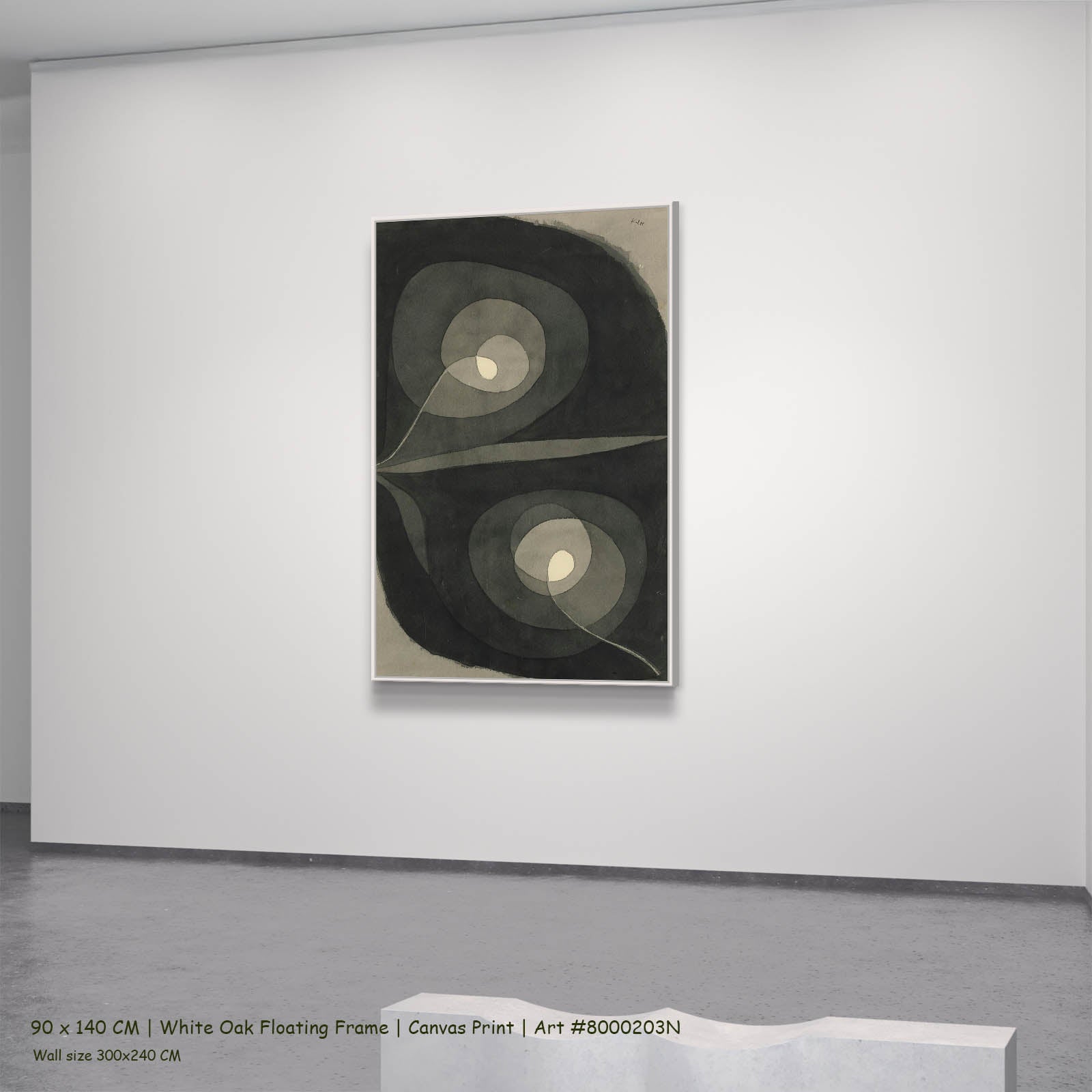 Spiral Screw Flowers III Botanical canvas wall art in a white oak floating frame, 90 × 140 cm